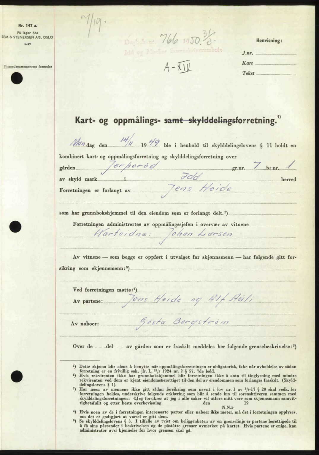 Idd og Marker sorenskriveri, AV/SAO-A-10283/G/Gb/Gbb/L0014: Pantebok nr. A14, 1950-1950, Dagboknr: 766/1950