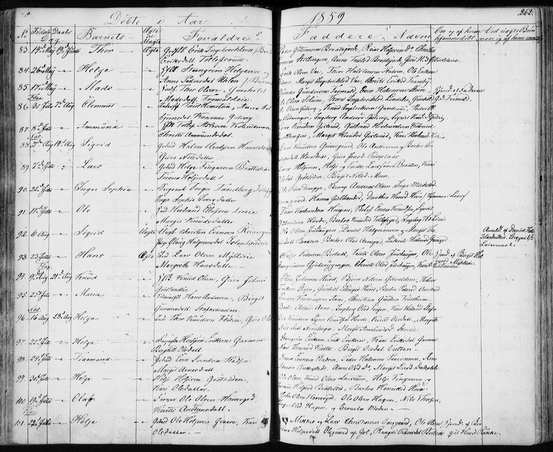 Nes kirkebøker, AV/SAKO-A-236/F/Fa/L0009: Ministerialbok nr. 9, 1834-1863, s. 262