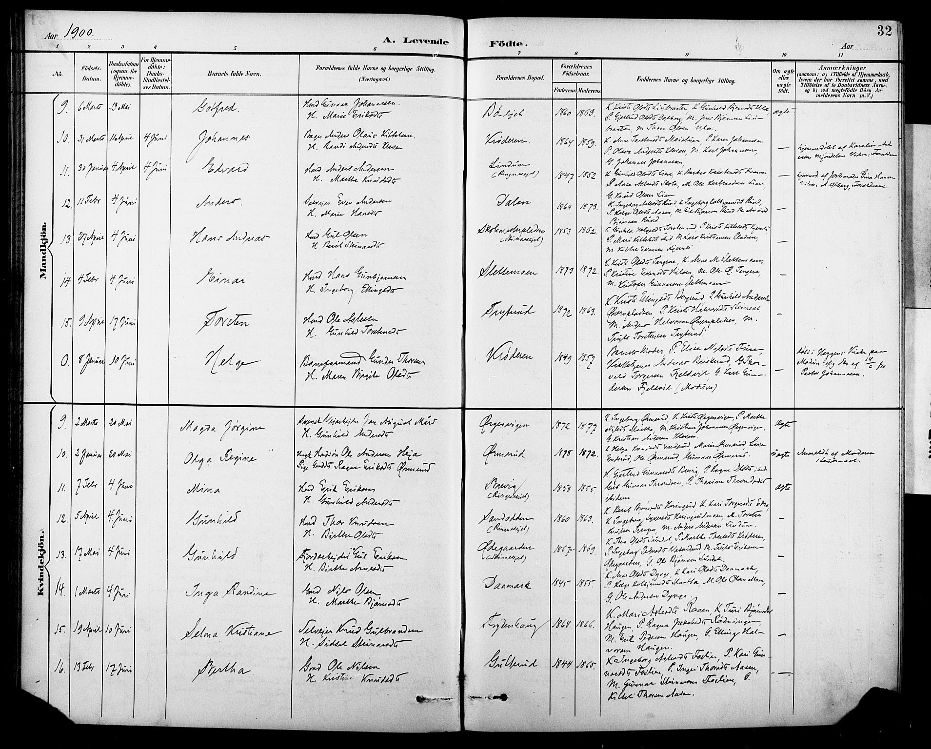 Krødsherad kirkebøker, AV/SAKO-A-19/G/Ga/L0002: Klokkerbok nr. 2, 1894-1918, s. 32
