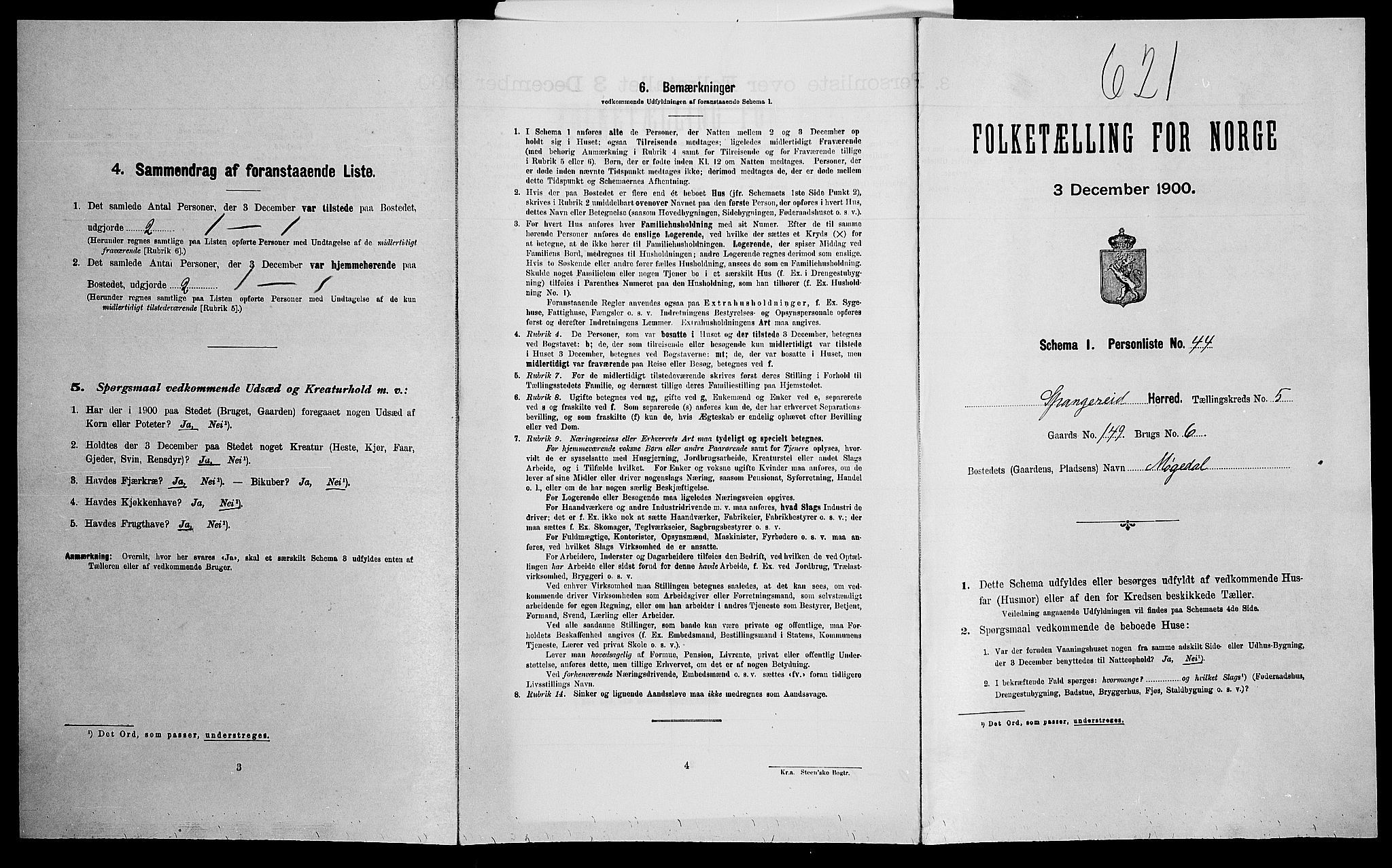 SAK, Folketelling 1900 for 1030 Spangereid herred, 1900, s. 734