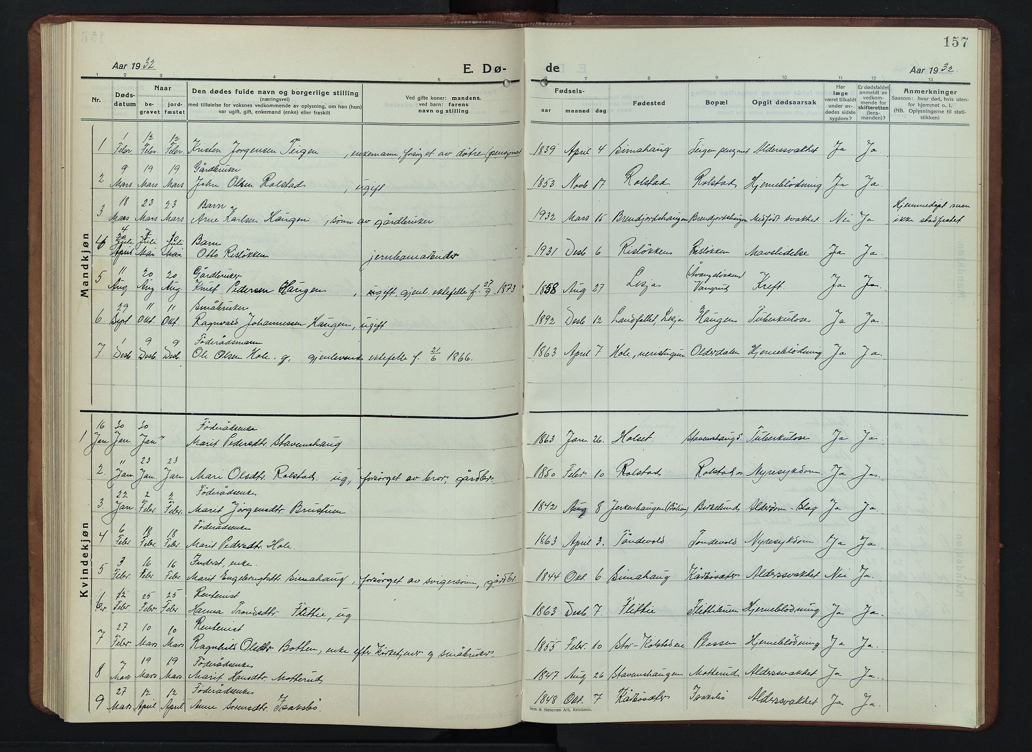 Lesja prestekontor, AV/SAH-PREST-068/H/Ha/Hab/L0009: Klokkerbok nr. 9, 1924-1947, s. 157