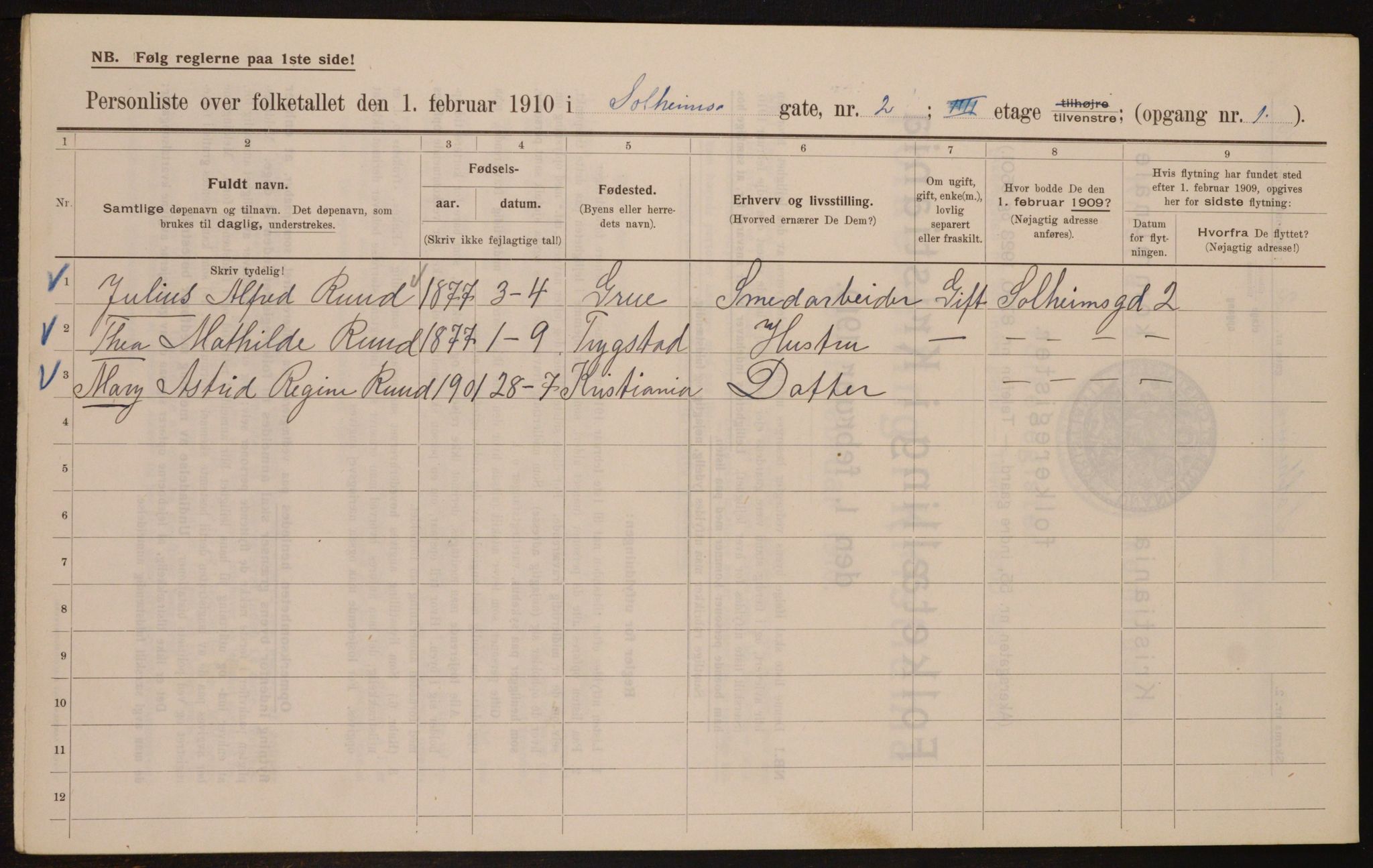 OBA, Kommunal folketelling 1.2.1910 for Kristiania, 1910, s. 94853