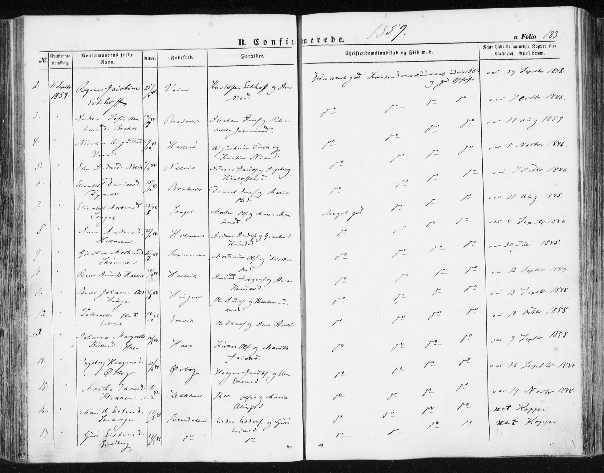 Ministerialprotokoller, klokkerbøker og fødselsregistre - Møre og Romsdal, AV/SAT-A-1454/581/L0937: Ministerialbok nr. 581A05, 1853-1872, s. 183