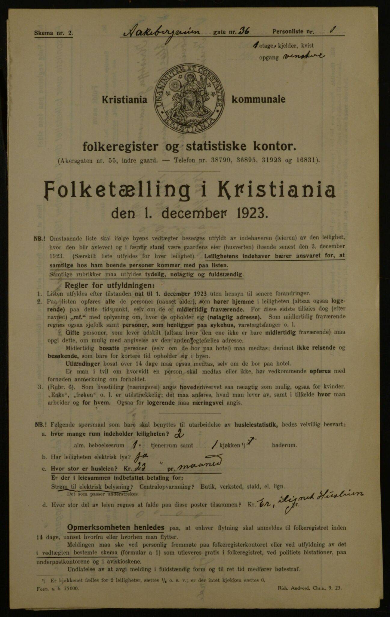 OBA, Kommunal folketelling 1.12.1923 for Kristiania, 1923, s. 143737