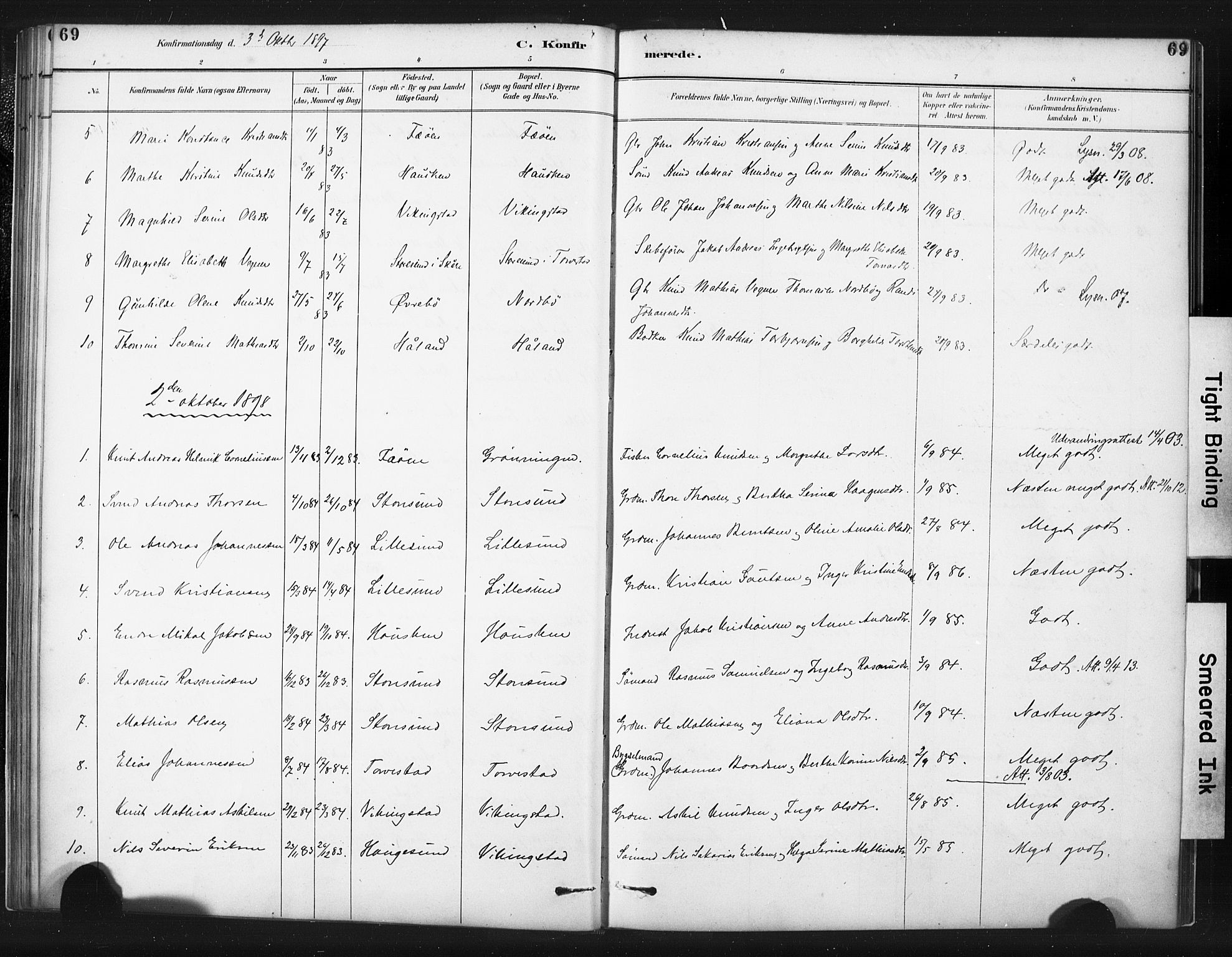 Torvastad sokneprestkontor, AV/SAST-A -101857/H/Ha/Haa/L0015: Ministerialbok nr. A 14, 1888-1899, s. 69