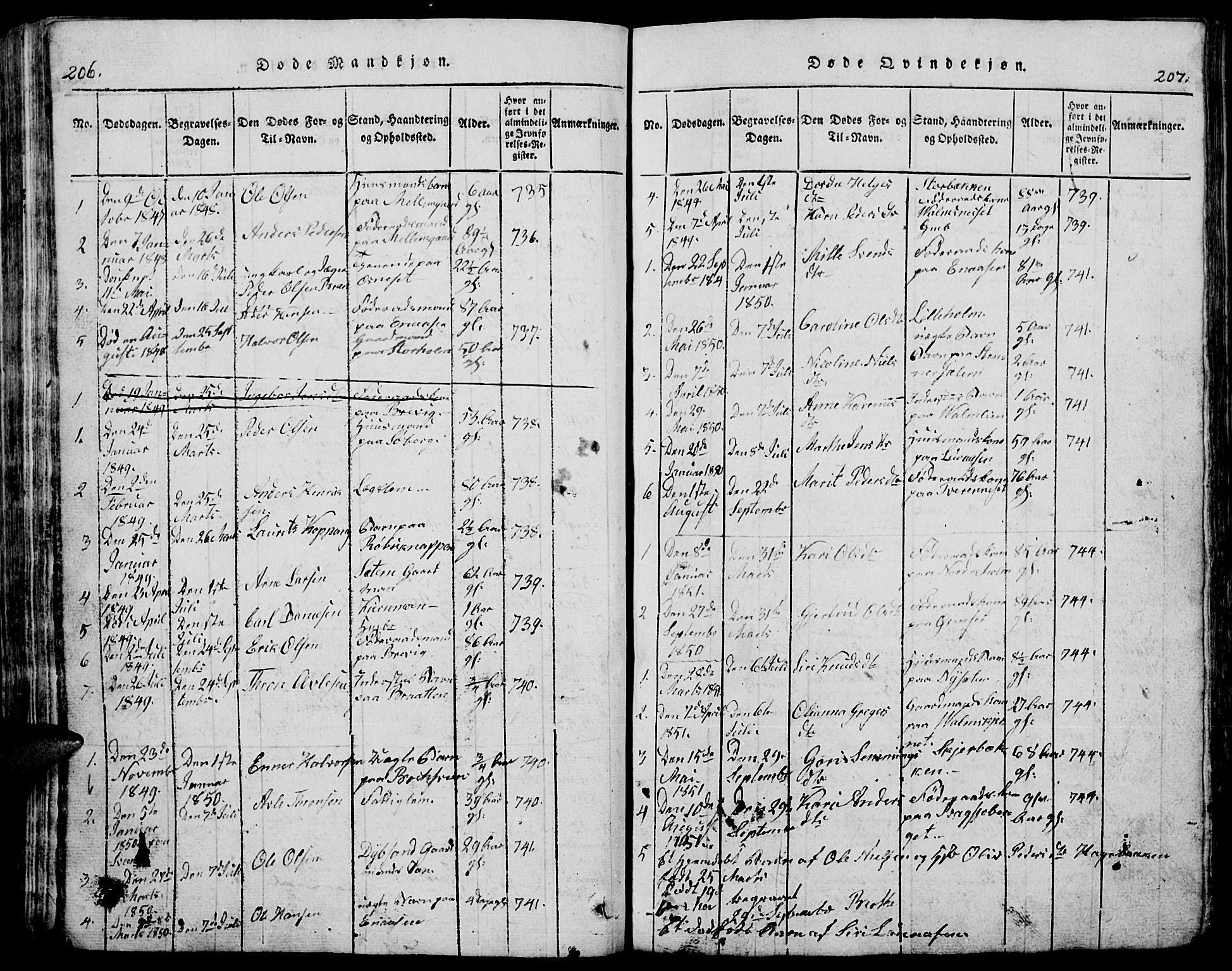 Trysil prestekontor, AV/SAH-PREST-046/H/Ha/Hab/L0005: Klokkerbok nr. 5, 1814-1877, s. 206-207