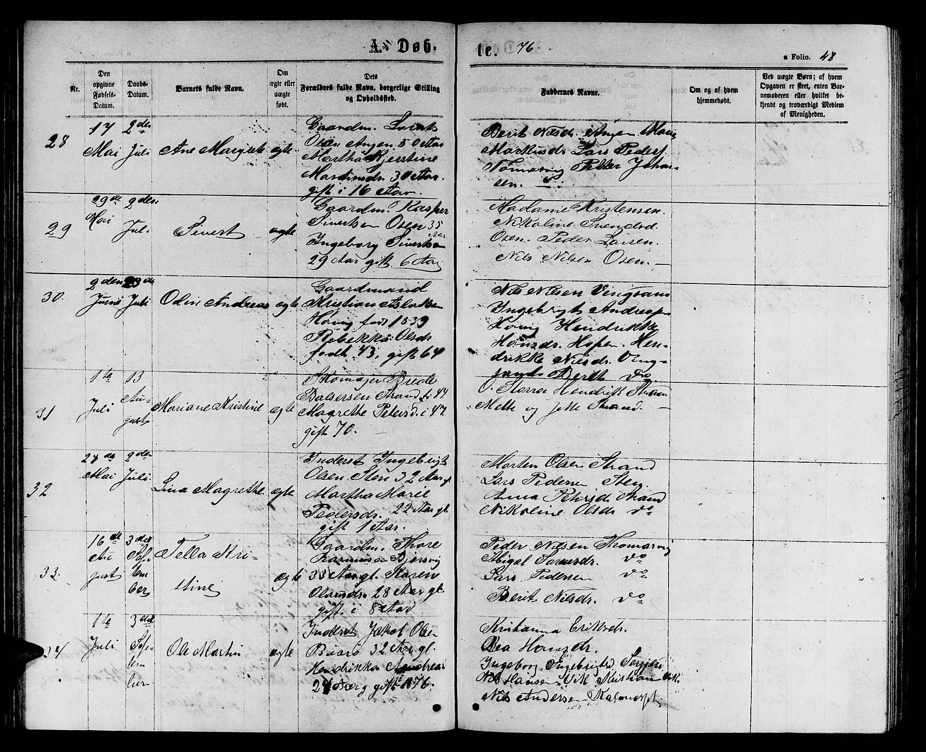 Ministerialprotokoller, klokkerbøker og fødselsregistre - Sør-Trøndelag, AV/SAT-A-1456/658/L0725: Klokkerbok nr. 658C01, 1867-1882, s. 48