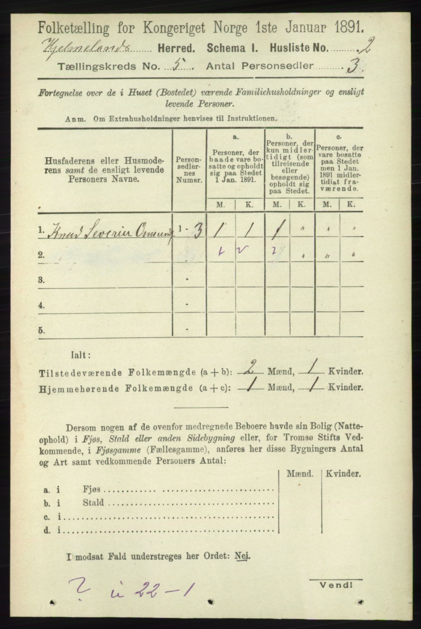 RA, Folketelling 1891 for 1133 Hjelmeland herred, 1891, s. 1091