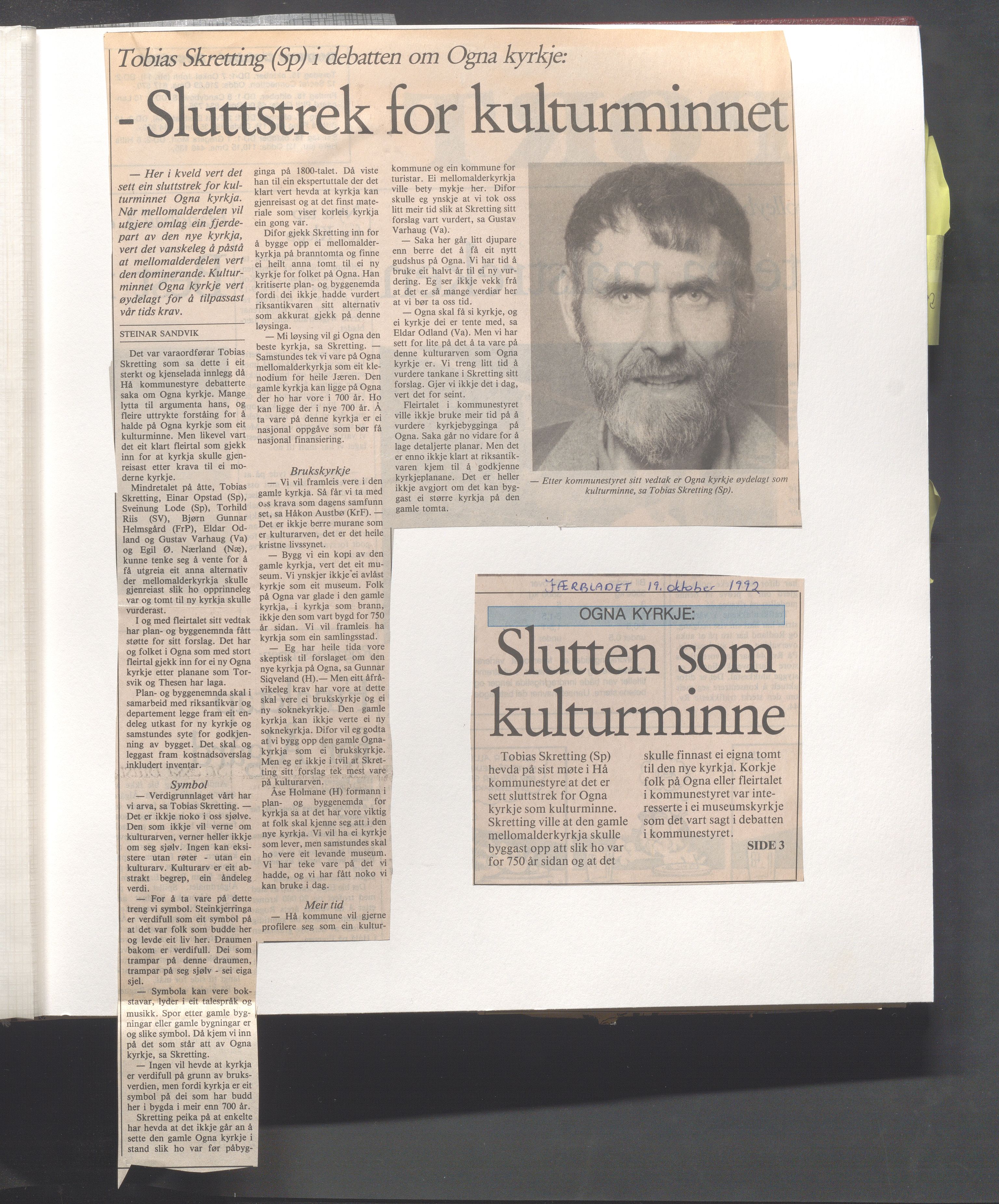 Hå kommune - Kulturetaten, IKAR/A-304/Ub/Ubc/L0006: Avisutklipp - Diverse og Hå gamle prestegard Løa, 1992-1993