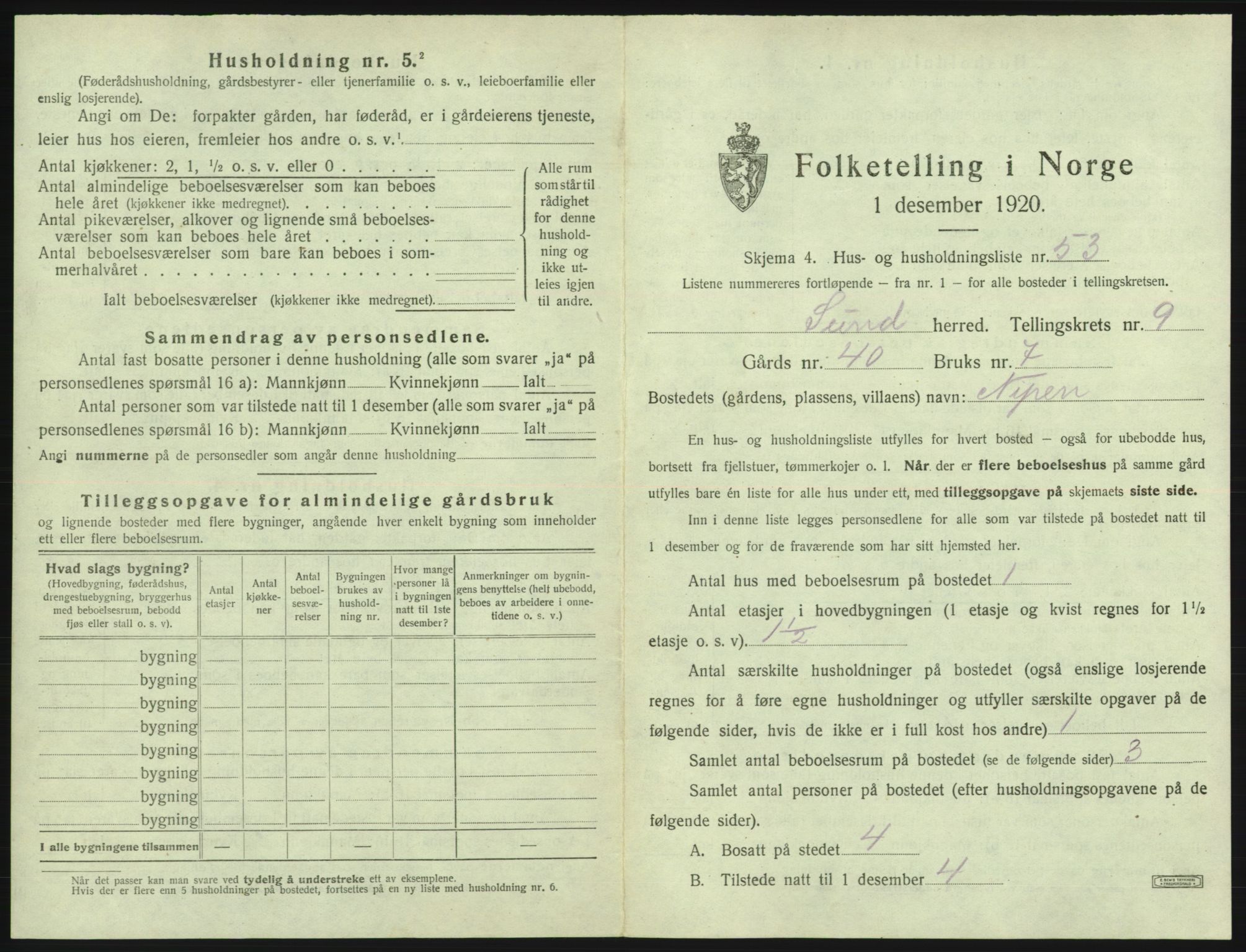 SAB, Folketelling 1920 for 1245 Sund herred, 1920, s. 828