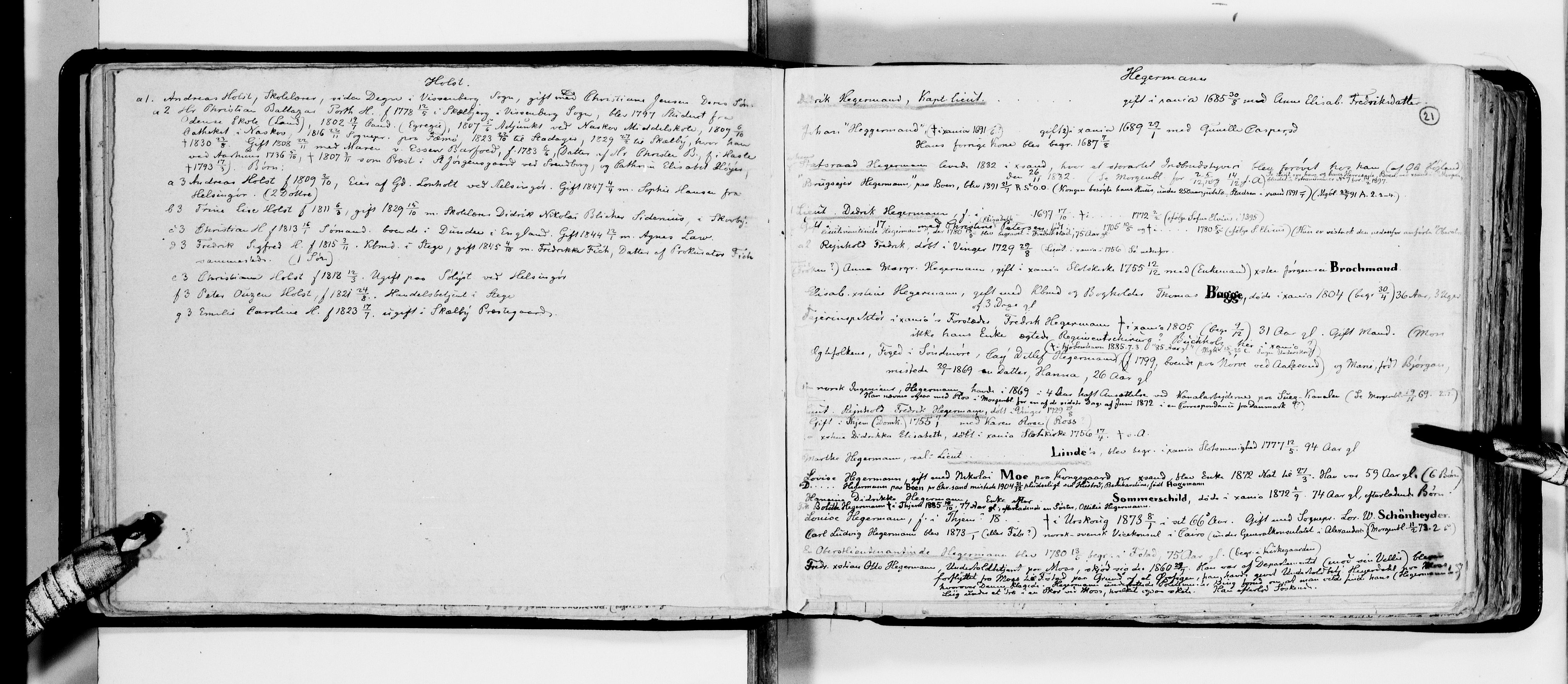 Lassens samlinger, AV/RA-PA-0051/F/Fa/L0019: Personalhistoriske og genealogiske opptegnelser: Hebbe - Heym, 1500-1907