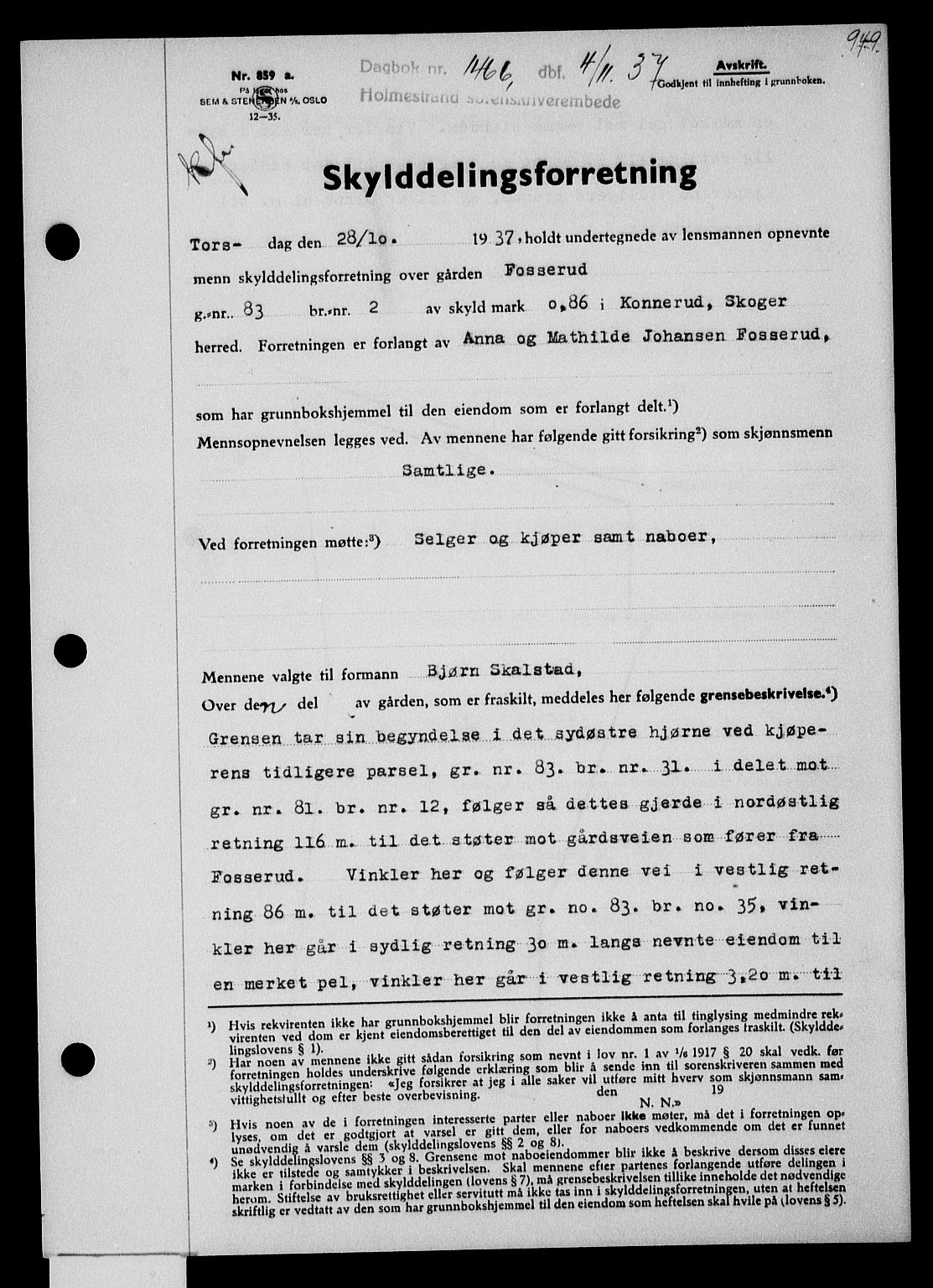 Holmestrand sorenskriveri, SAKO/A-67/G/Ga/Gaa/L0048: Pantebok nr. A-48, 1936-1937, Dagboknr: 1466/1937