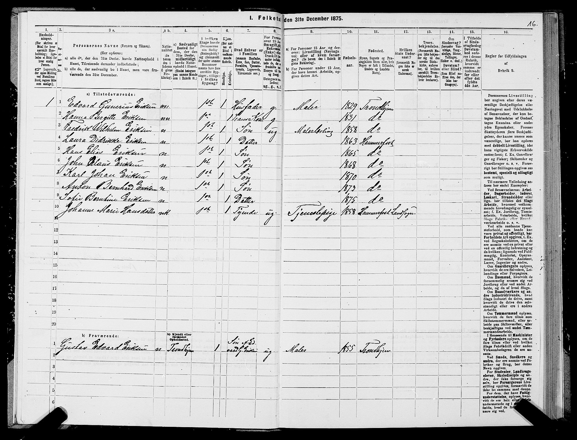 SATØ, Folketelling 1875 for 2001B Hammerfest prestegjeld, Hammerfest kjøpstad, 1875, s. 1016