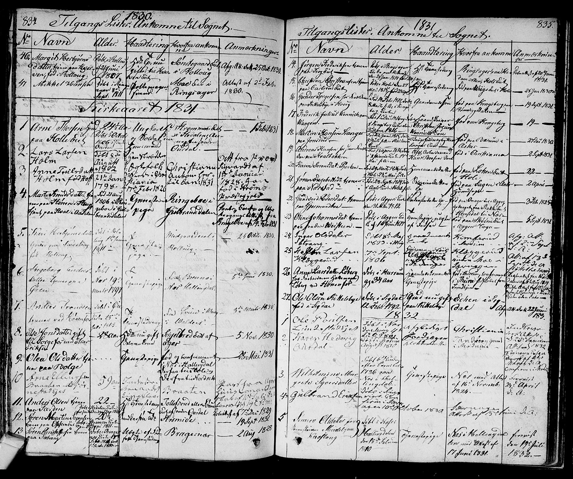 Norderhov kirkebøker, AV/SAKO-A-237/F/Fa/L0009: Ministerialbok nr. 9, 1819-1837, s. 834-835