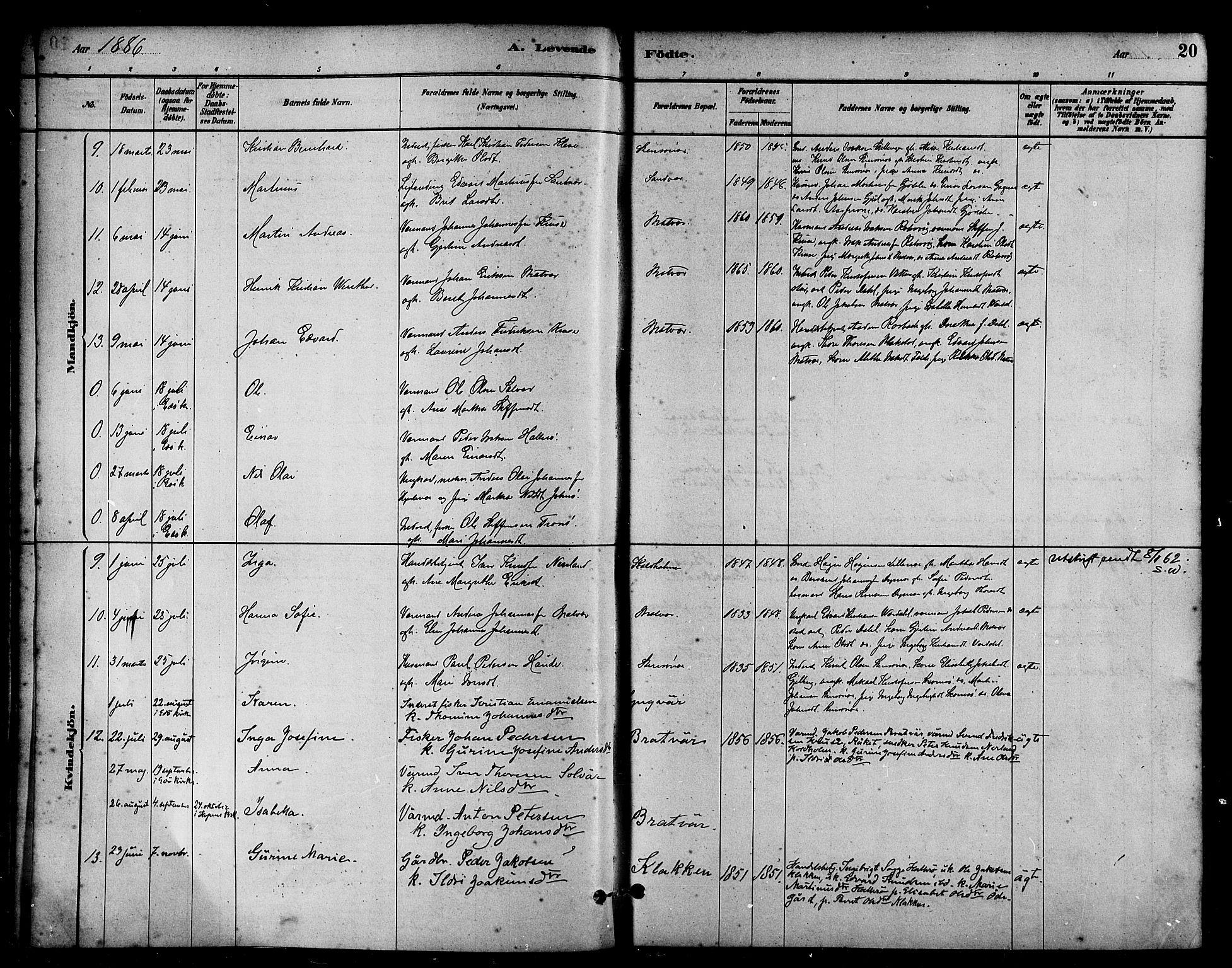Ministerialprotokoller, klokkerbøker og fødselsregistre - Møre og Romsdal, AV/SAT-A-1454/582/L0947: Ministerialbok nr. 582A01, 1880-1900, s. 20
