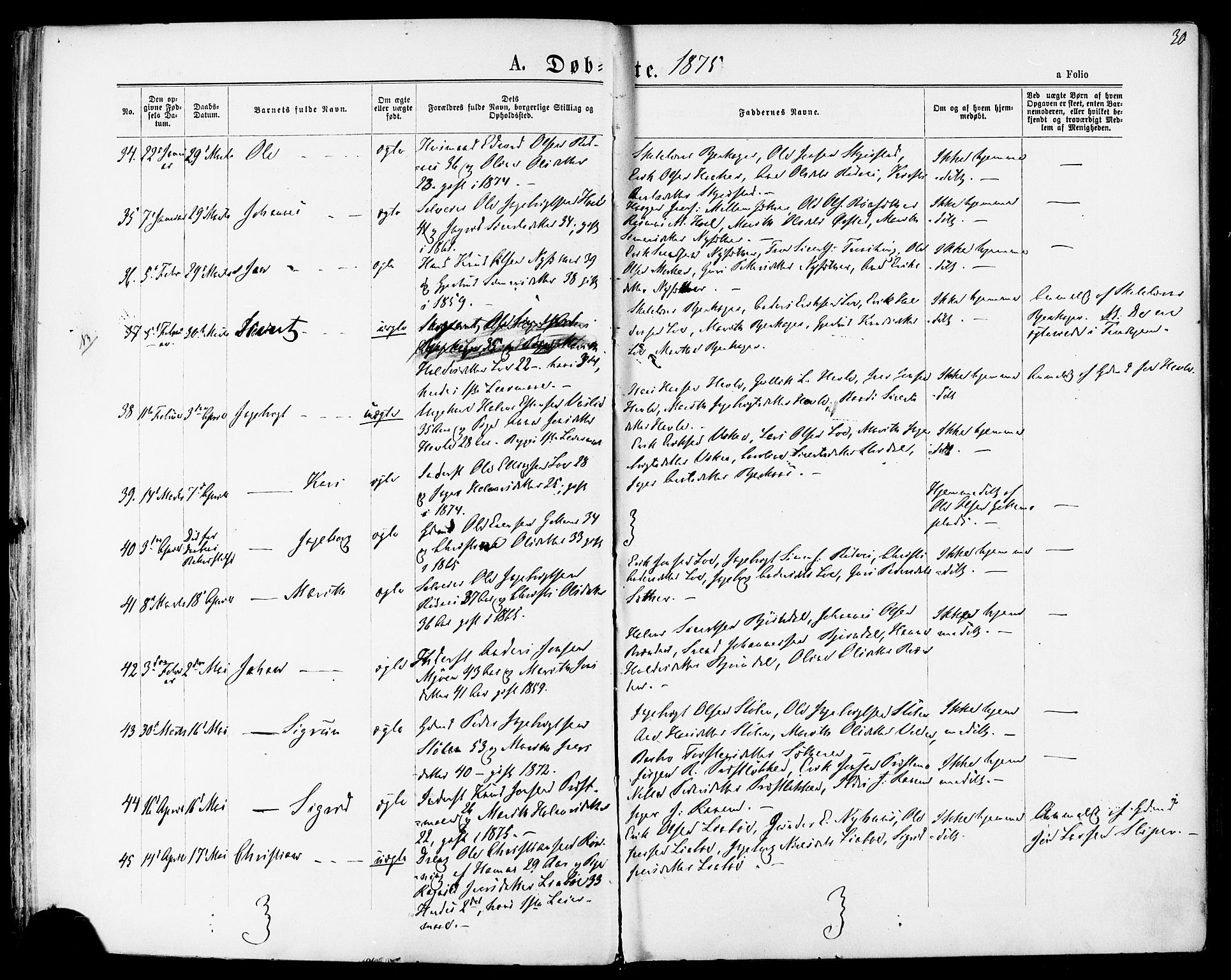 Ministerialprotokoller, klokkerbøker og fødselsregistre - Sør-Trøndelag, SAT/A-1456/678/L0900: Ministerialbok nr. 678A09, 1872-1881, s. 30