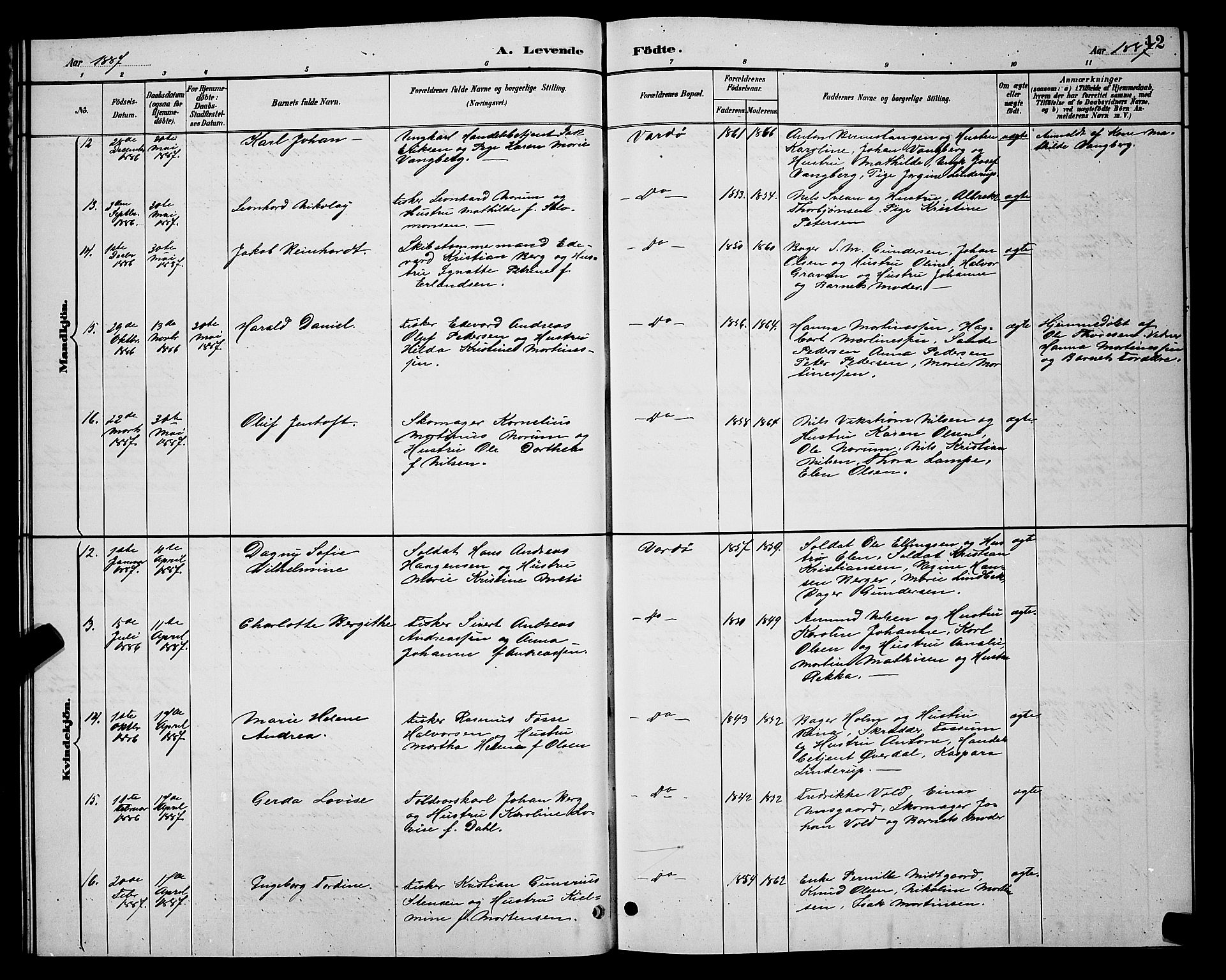Vardø sokneprestkontor, AV/SATØ-S-1332/H/Hb/L0005klokker: Klokkerbok nr. 5, 1887-1892, s. 12