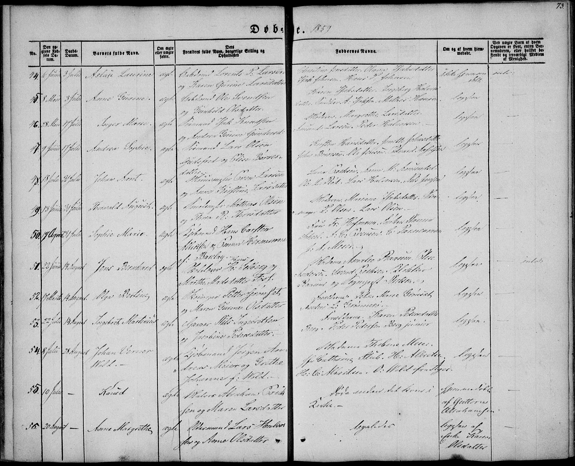 Brevik kirkebøker, AV/SAKO-A-255/F/Fa/L0005: Ministerialbok nr. 5, 1847-1865, s. 73
