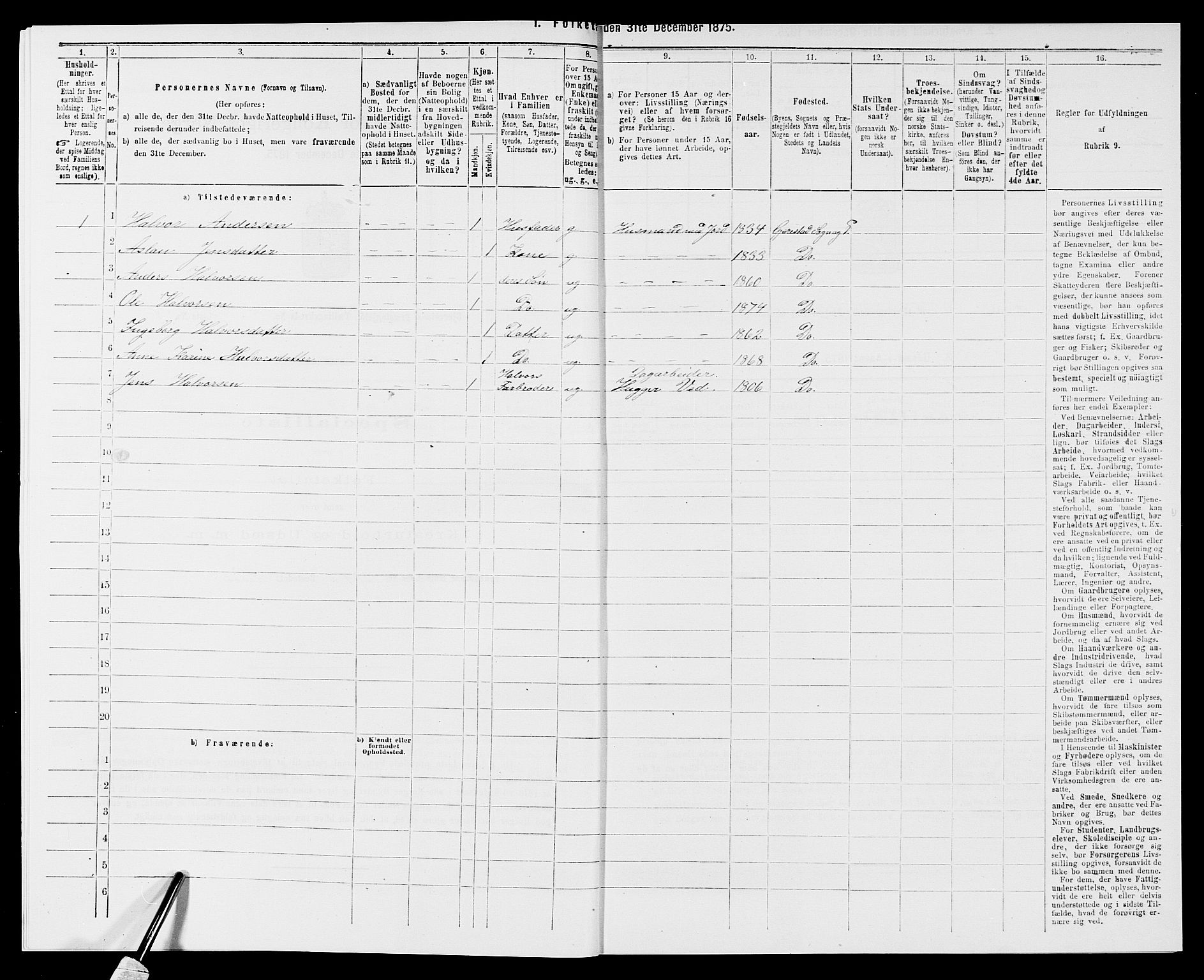 SAK, Folketelling 1875 for 0911P Gjerstad prestegjeld, 1875, s. 518