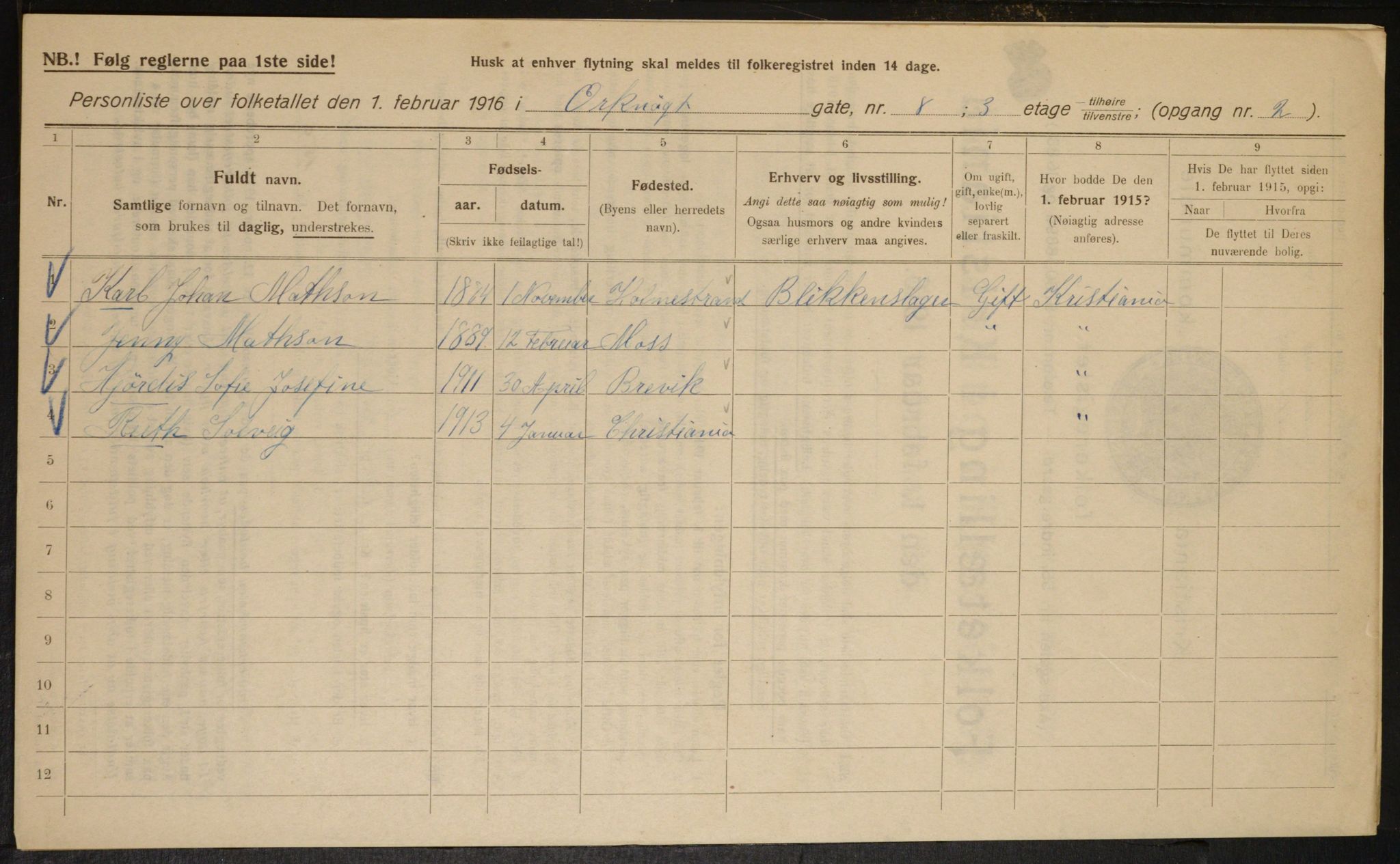 OBA, Kommunal folketelling 1.2.1916 for Kristiania, 1916, s. 77954