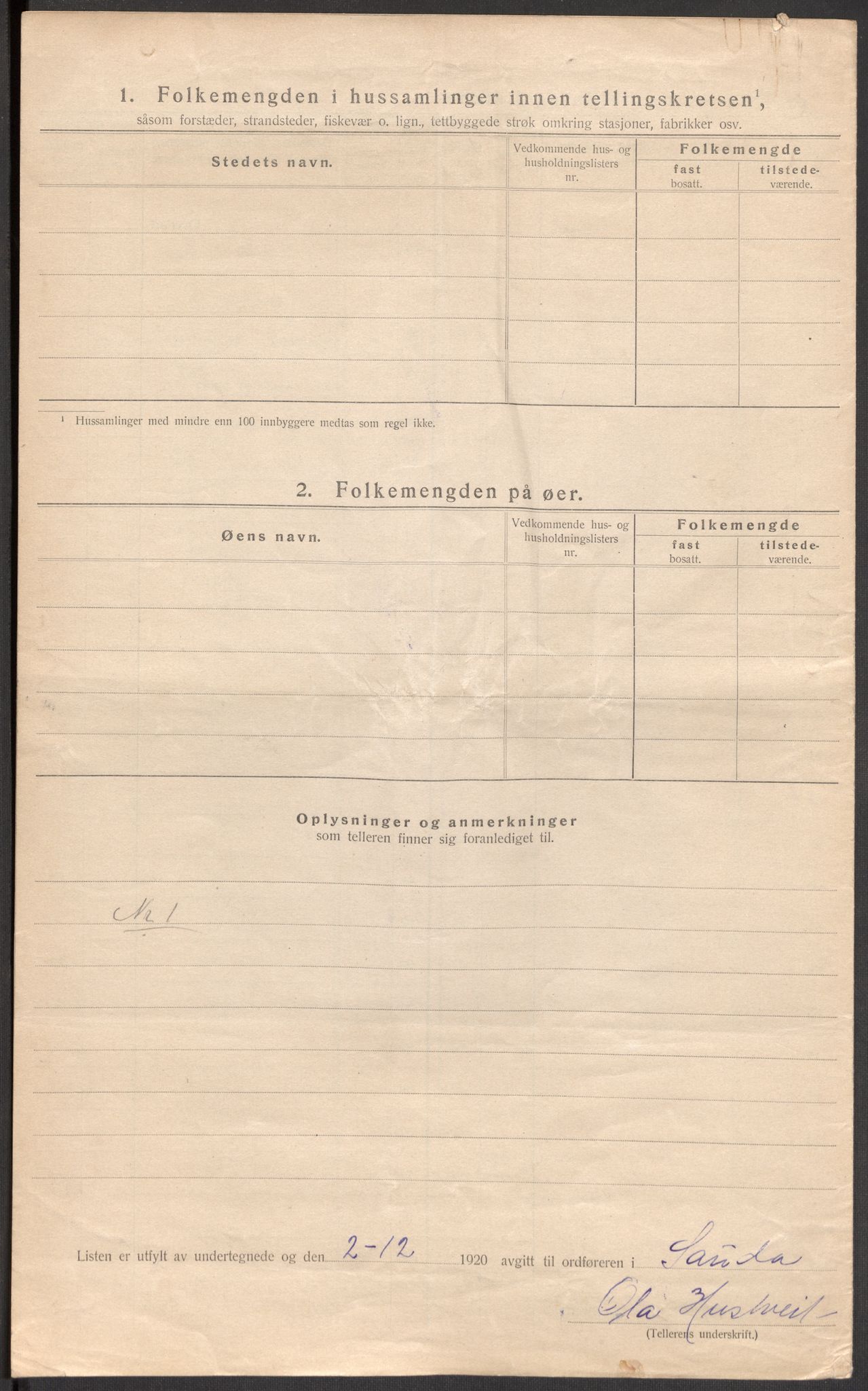 SAST, Folketelling 1920 for 1135 Sauda herred, 1920, s. 11