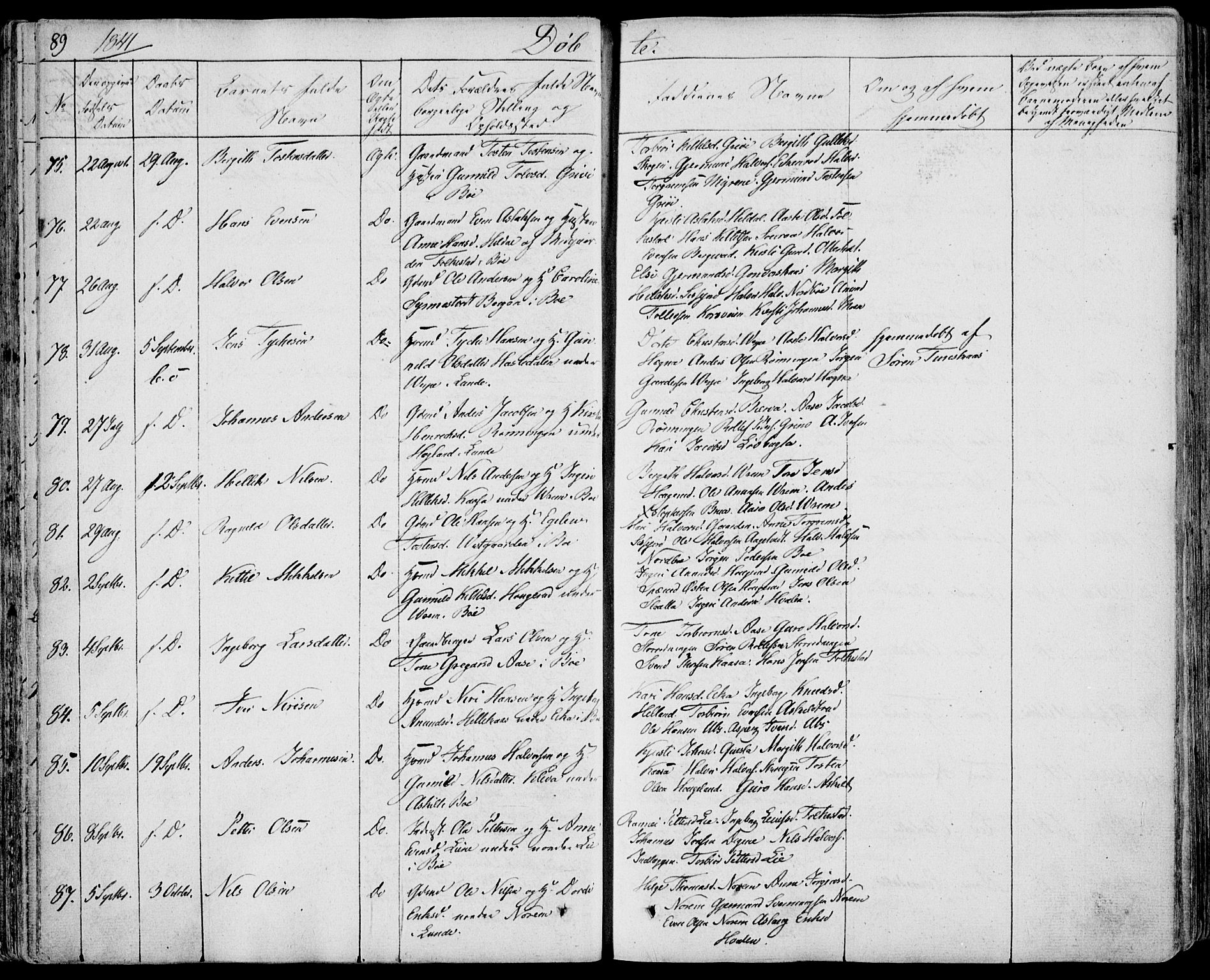 Bø kirkebøker, AV/SAKO-A-257/F/Fa/L0007: Ministerialbok nr. 7, 1831-1848, s. 89