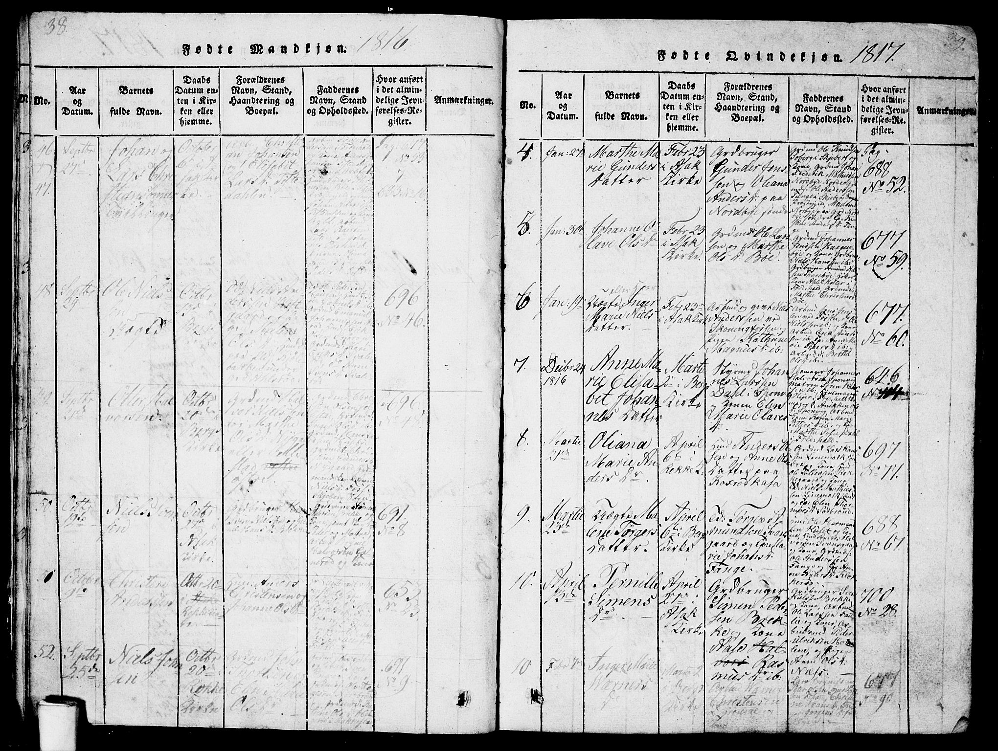 Berg prestekontor Kirkebøker, SAO/A-10902/G/Ga/L0001: Klokkerbok nr. I 1, 1815-1832, s. 38-39