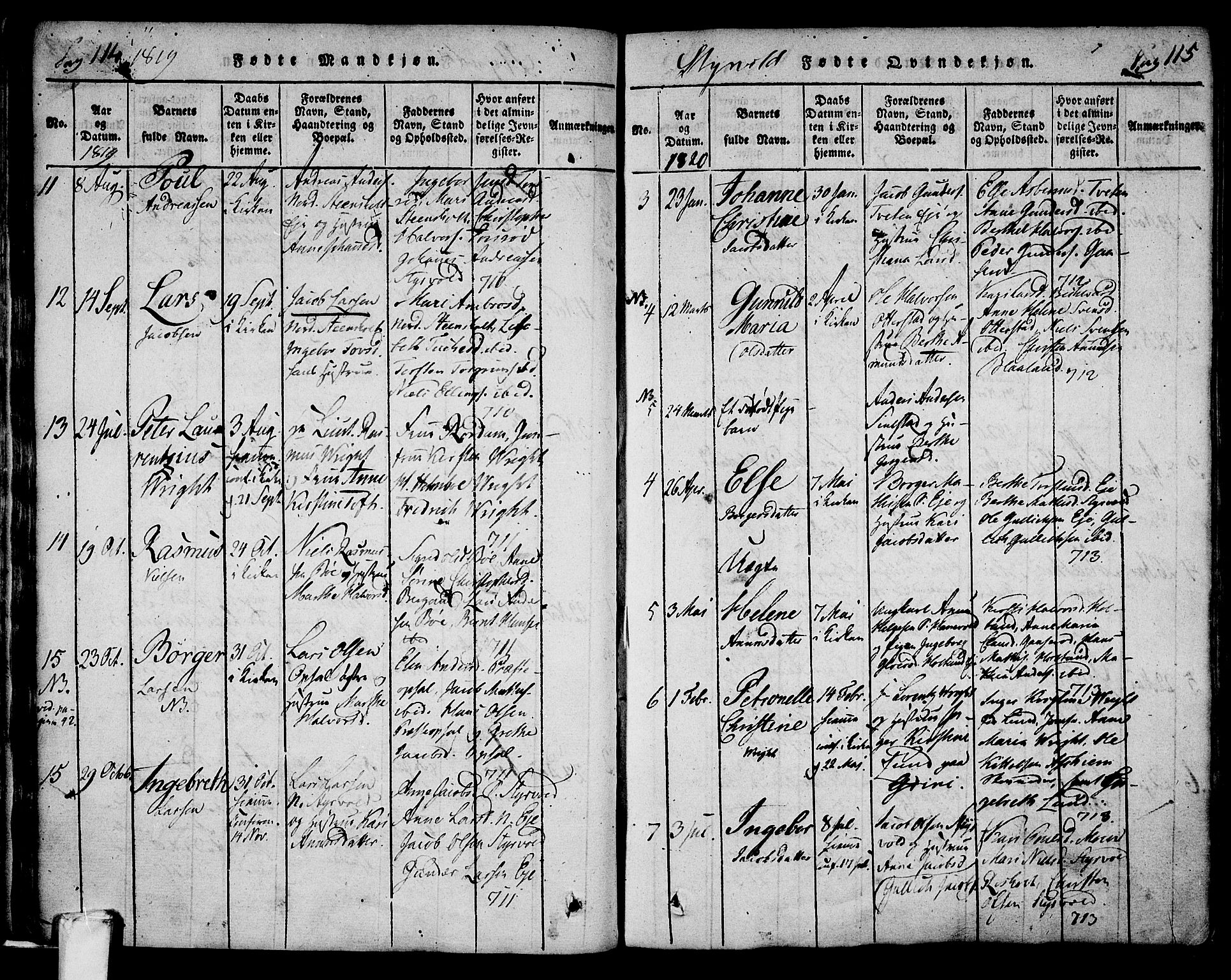 Lardal kirkebøker, SAKO/A-350/F/Fa/L0005: Ministerialbok nr. I 5, 1814-1835, s. 114-115