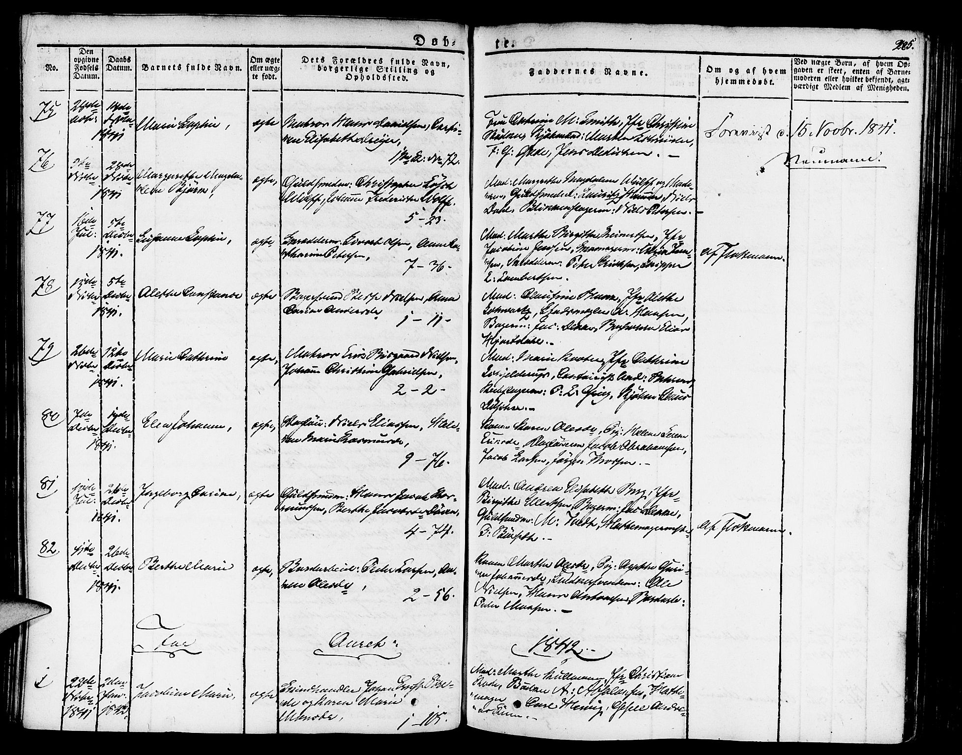 Nykirken Sokneprestembete, AV/SAB-A-77101/H/Haa/L0012: Ministerialbok nr. A 12, 1821-1844, s. 285