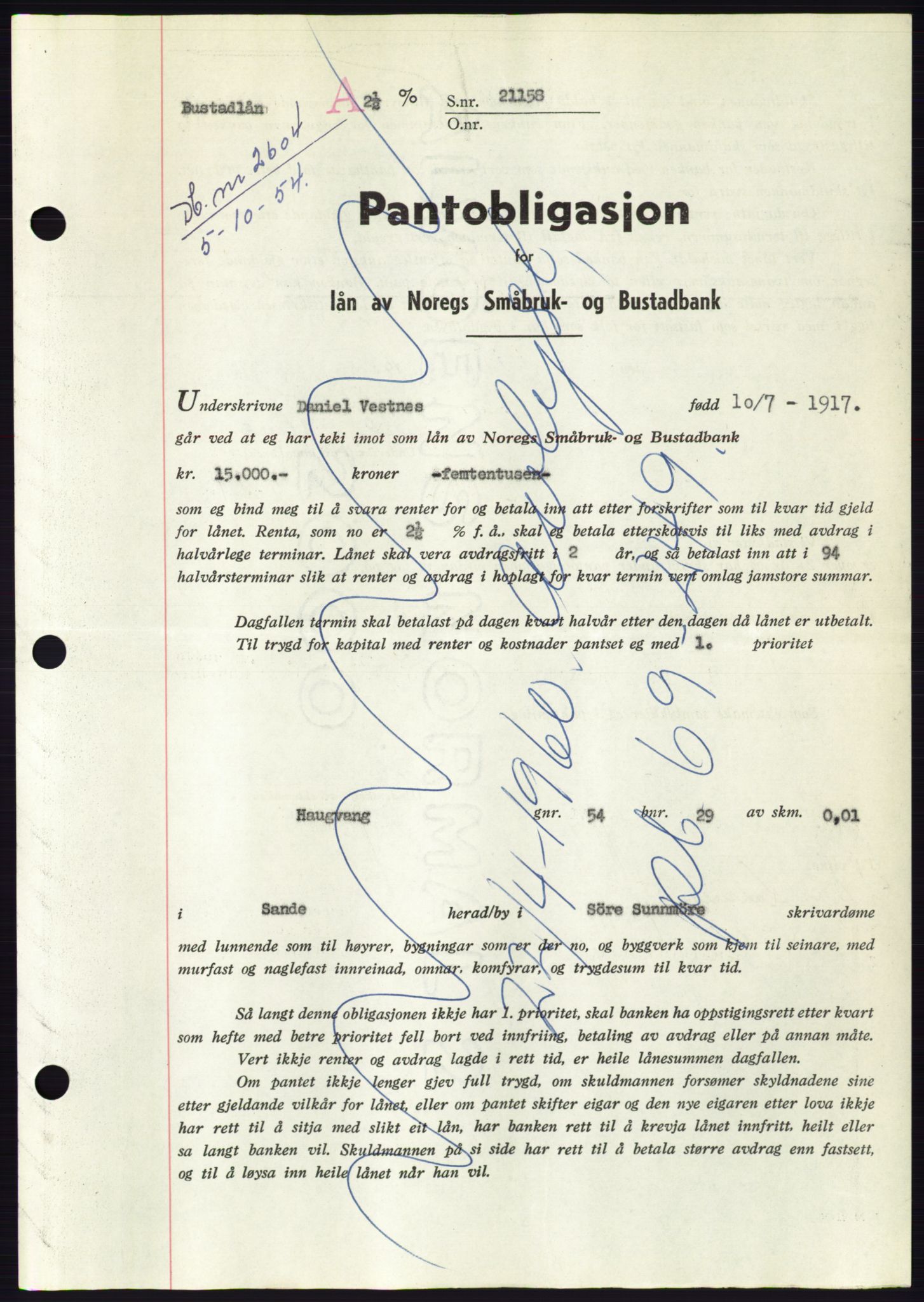 Søre Sunnmøre sorenskriveri, AV/SAT-A-4122/1/2/2C/L0126: Pantebok nr. 14B, 1954-1955, Dagboknr: 2604/1954