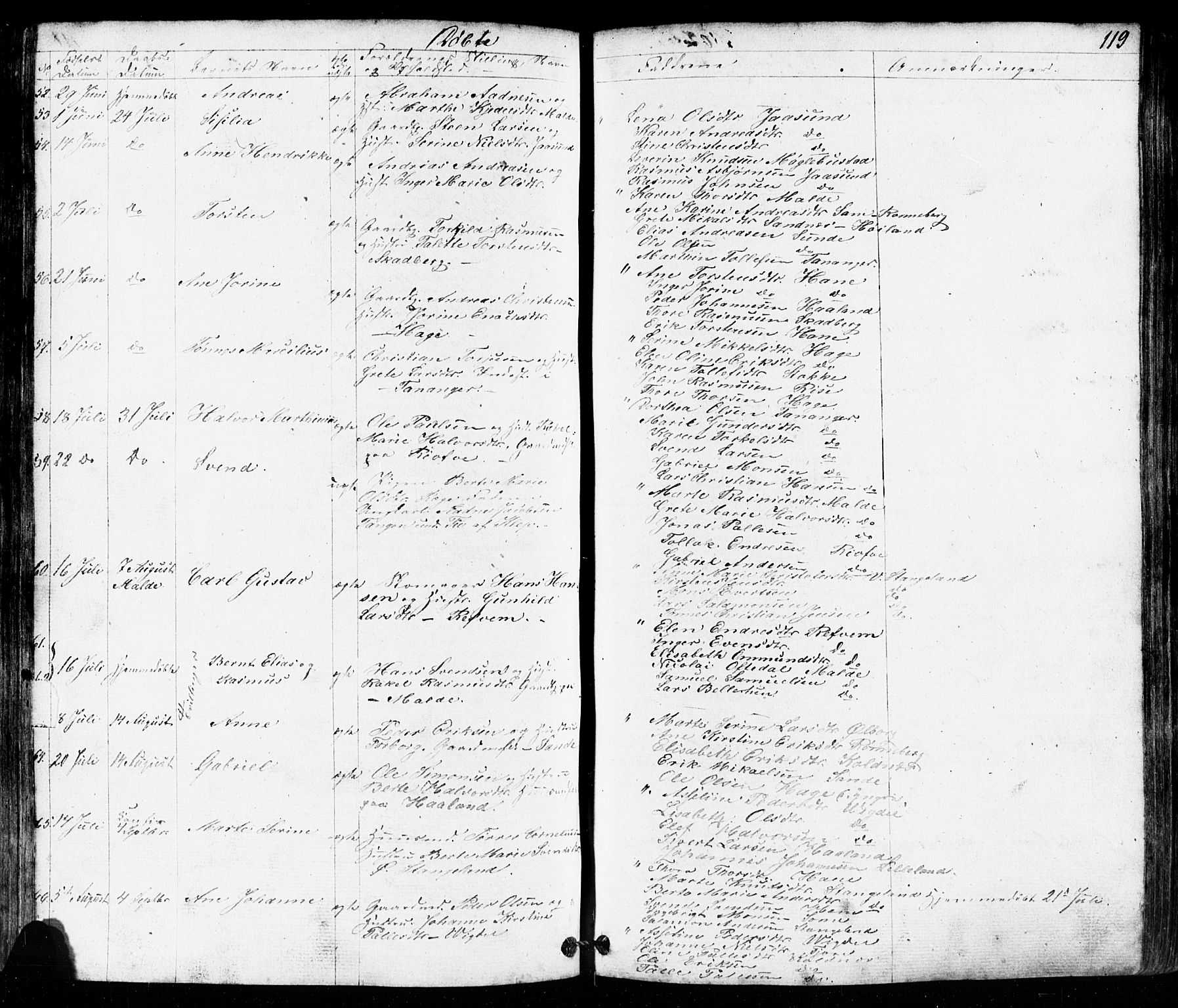 Håland sokneprestkontor, AV/SAST-A-101802/001/30BB/L0002: Klokkerbok nr. B 2, 1845-1872, s. 119
