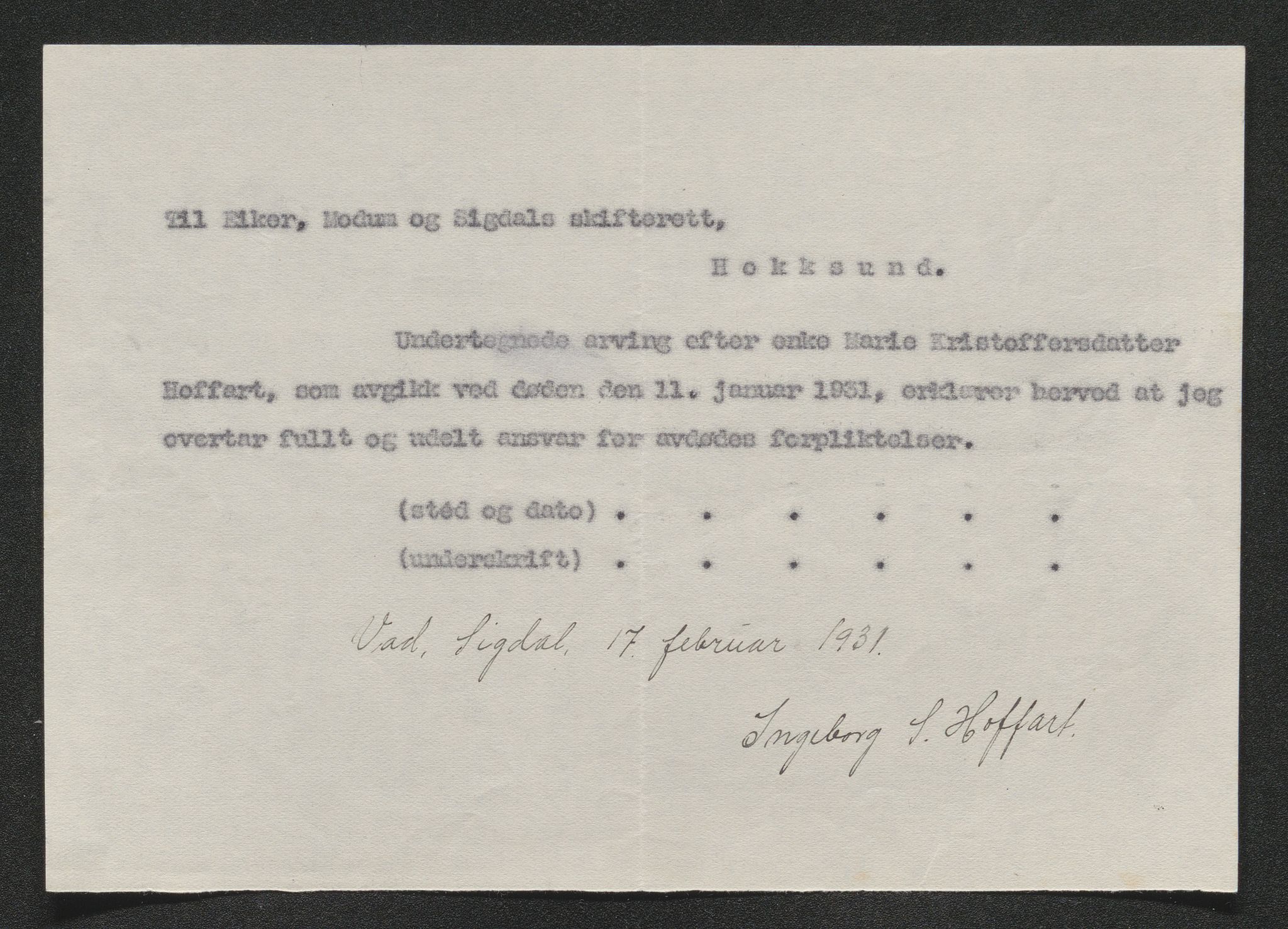 Eiker, Modum og Sigdal sorenskriveri, AV/SAKO-A-123/H/Ha/Hab/L0046: Dødsfallsmeldinger, 1930-1931, s. 660