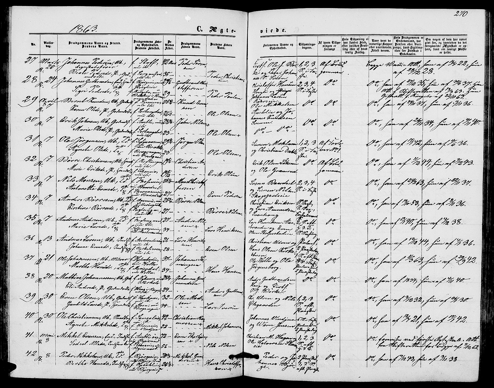 Ringsaker prestekontor, AV/SAH-PREST-014/L/La/L0007: Klokkerbok nr. 7, 1861-1869, s. 270