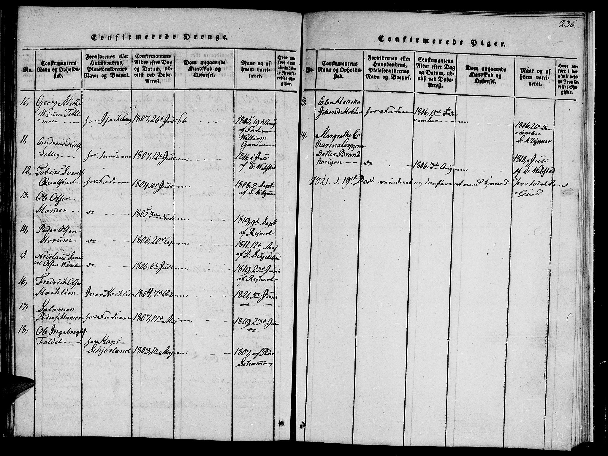 Ministerialprotokoller, klokkerbøker og fødselsregistre - Nord-Trøndelag, SAT/A-1458/764/L0559: Klokkerbok nr. 764C01, 1816-1824, s. 236