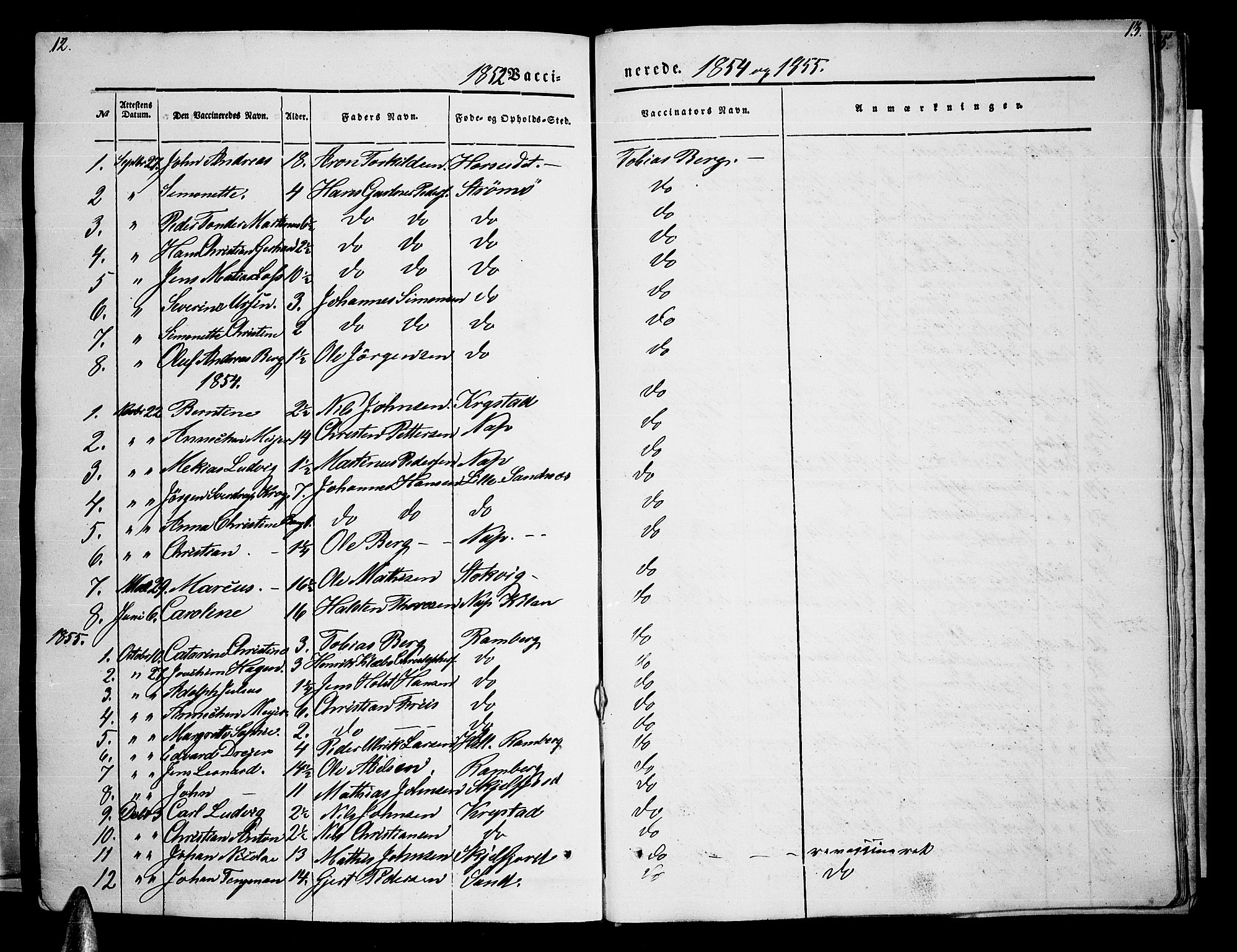 Ministerialprotokoller, klokkerbøker og fødselsregistre - Nordland, AV/SAT-A-1459/885/L1212: Klokkerbok nr. 885C01, 1847-1873, s. 12-13