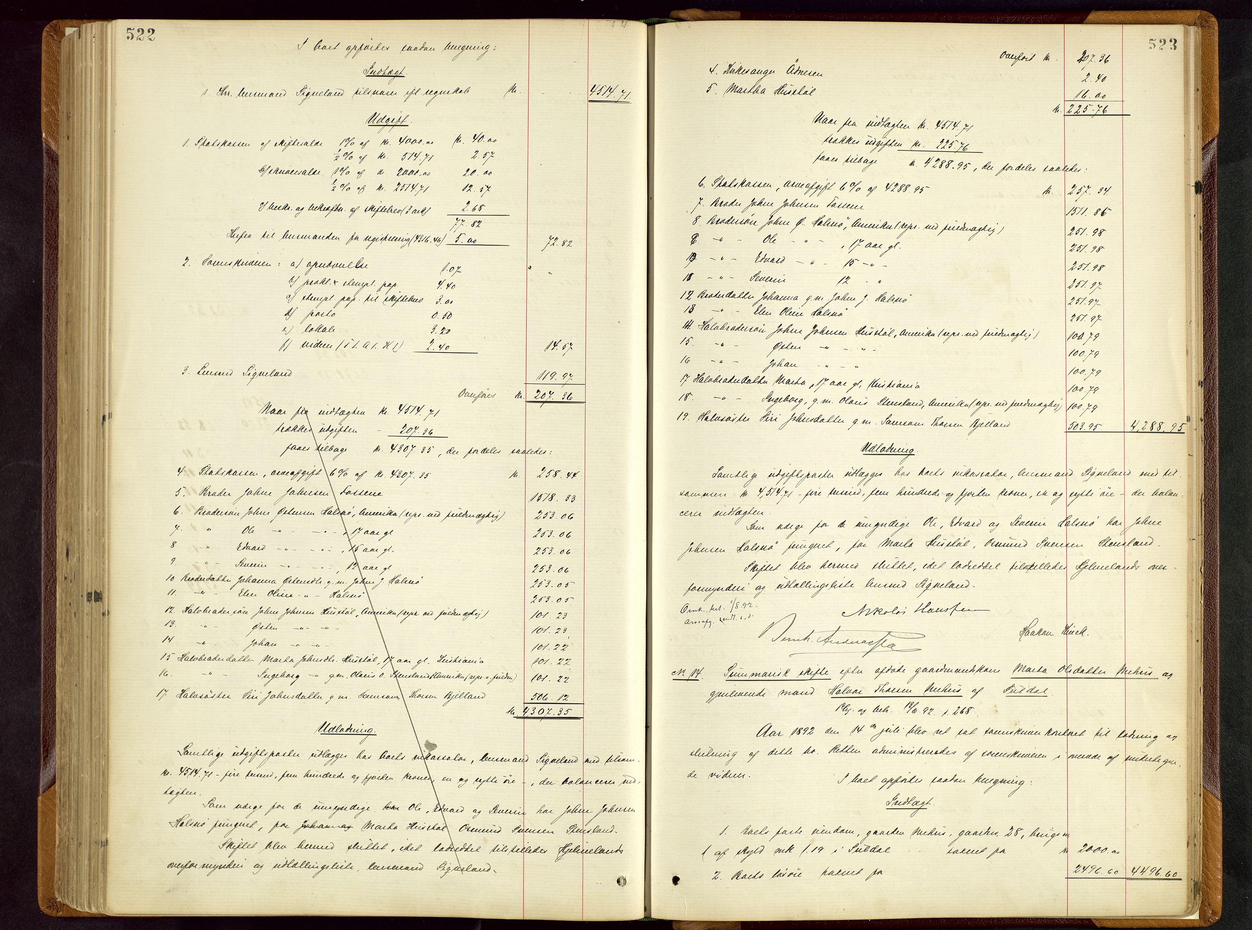 Ryfylke tingrett, AV/SAST-A-100055/001/IV/IVD/L0028: Skifteprotokoll, register i protokollen, 1885-1893, s. 522-523