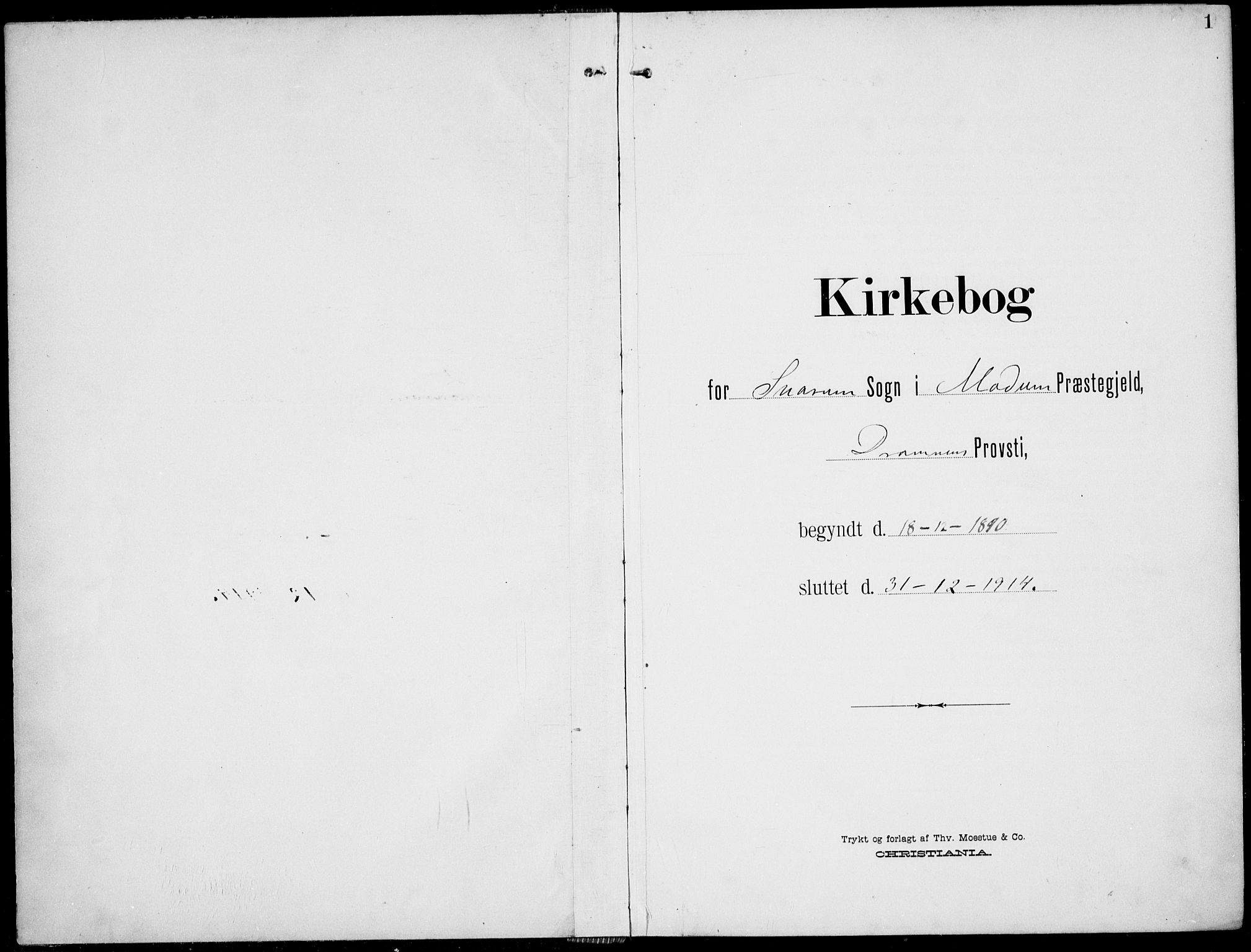 Modum kirkebøker, AV/SAKO-A-234/F/Fa/L0019: Ministerialbok nr. 19, 1890-1914, s. 1