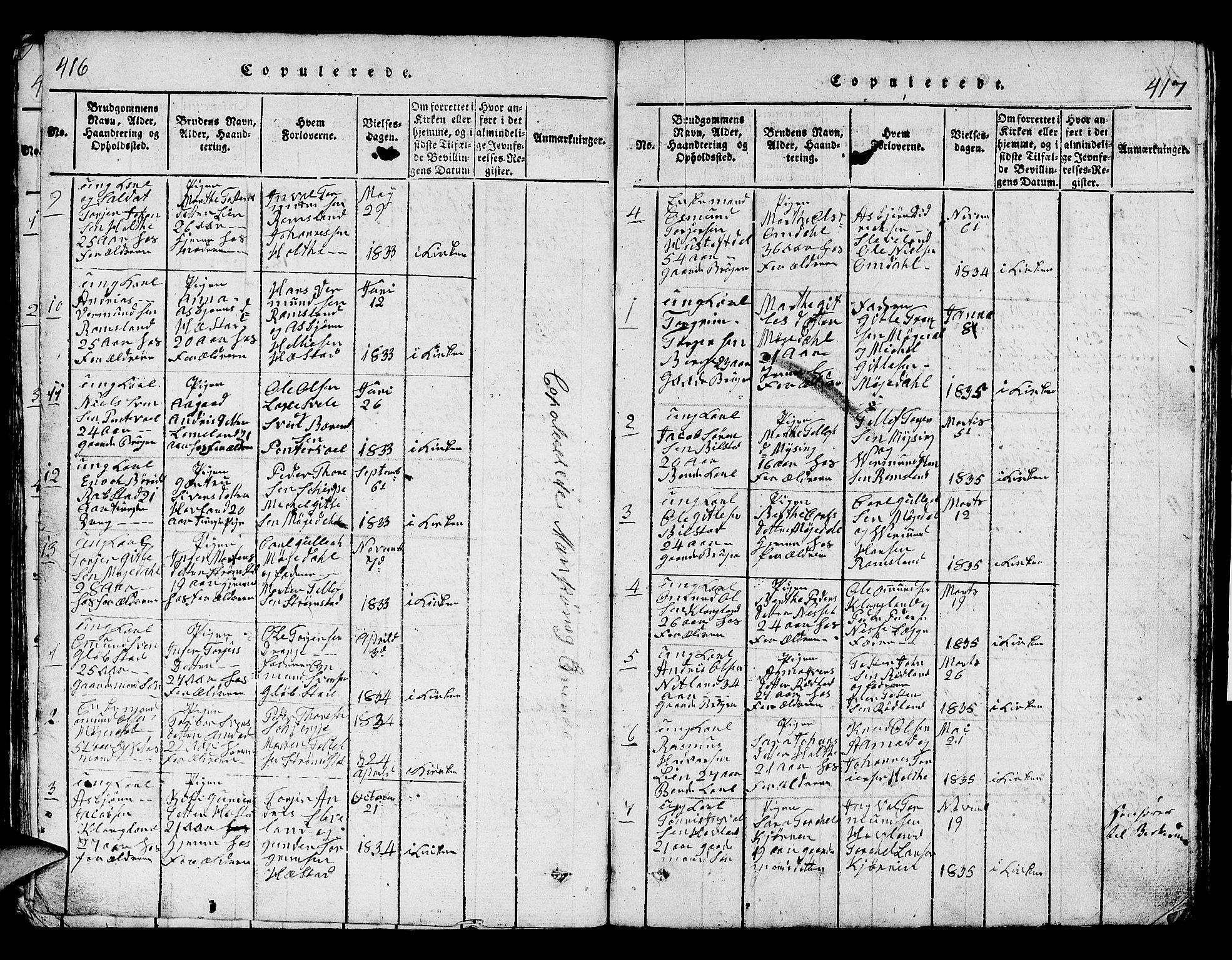 Helleland sokneprestkontor, AV/SAST-A-101810: Klokkerbok nr. B 1, 1815-1841, s. 416-417