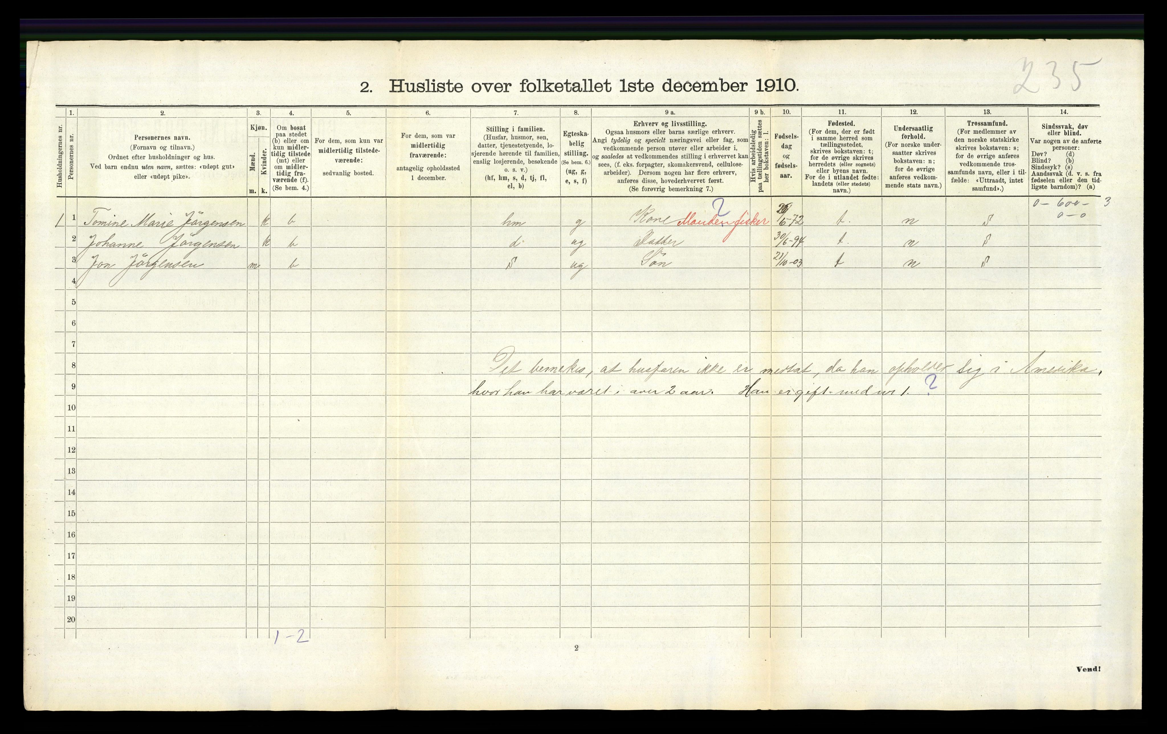 RA, Folketelling 1910 for 1018 Søgne herred, 1910, s. 93