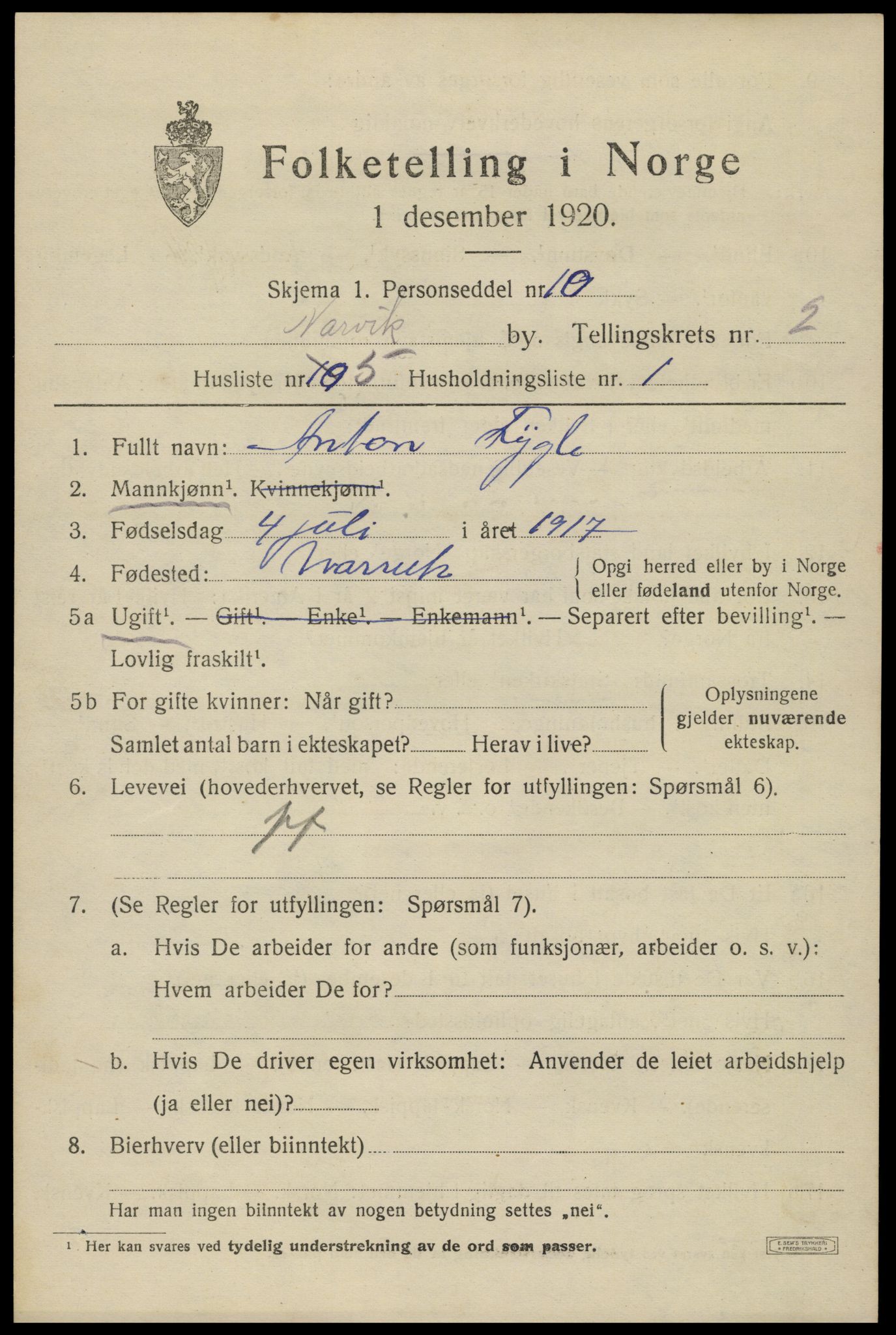 SAT, Folketelling 1920 for 1805 Narvik kjøpstad, 1920, s. 8108