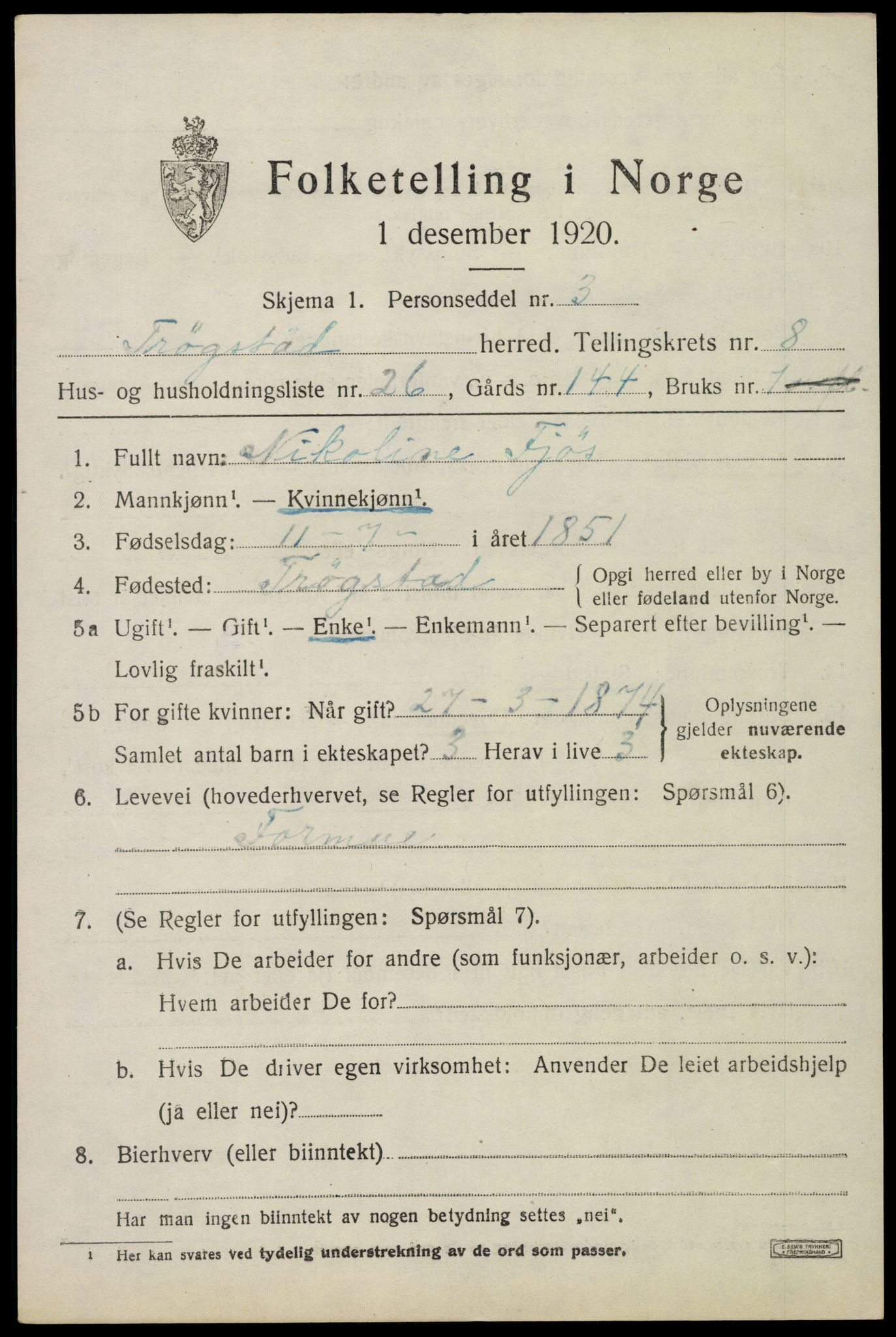 SAO, Folketelling 1920 for 0122 Trøgstad herred, 1920, s. 8688