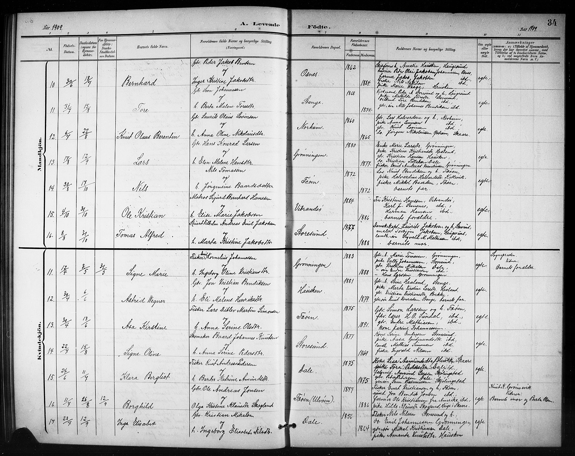 Torvastad sokneprestkontor, SAST/A -101857/H/Ha/Hab/L0008: Klokkerbok nr. B 8, 1901-1924, s. 34