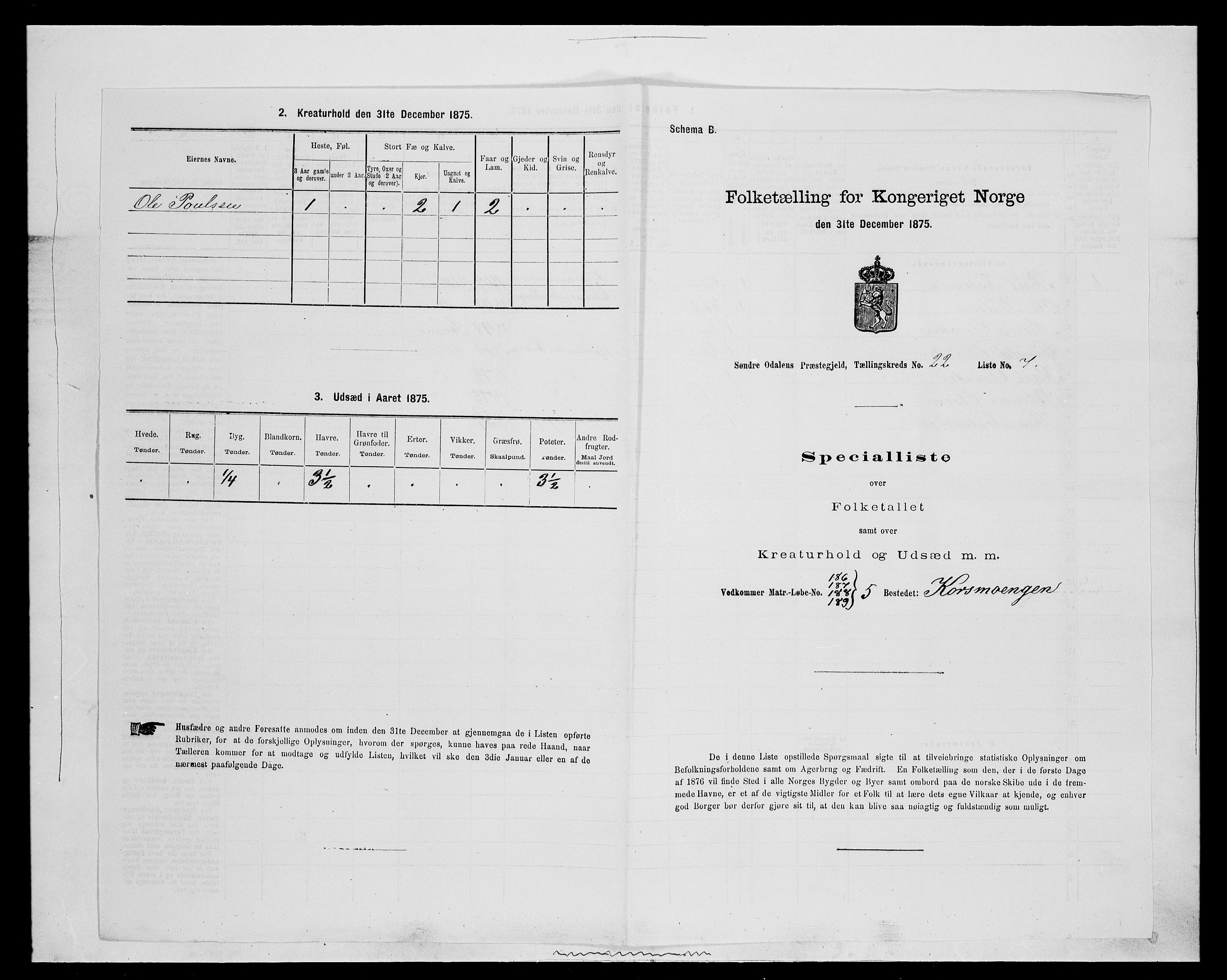 SAH, Folketelling 1875 for 0419P Sør-Odal prestegjeld, 1875, s. 1888