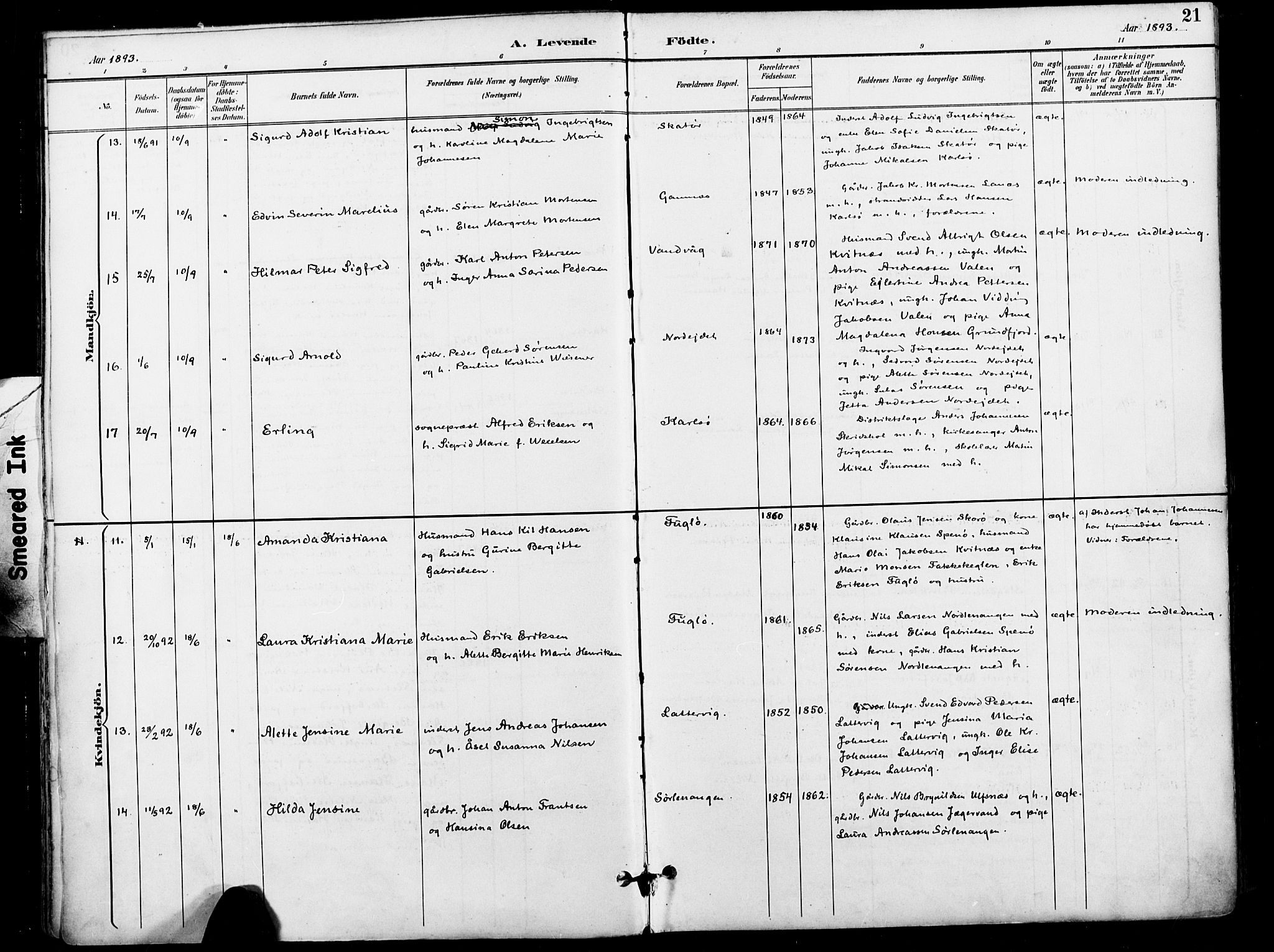 Karlsøy sokneprestembete, AV/SATØ-S-1299/H/Ha/Haa/L0007kirke: Ministerialbok nr. 7, 1891-1902, s. 21