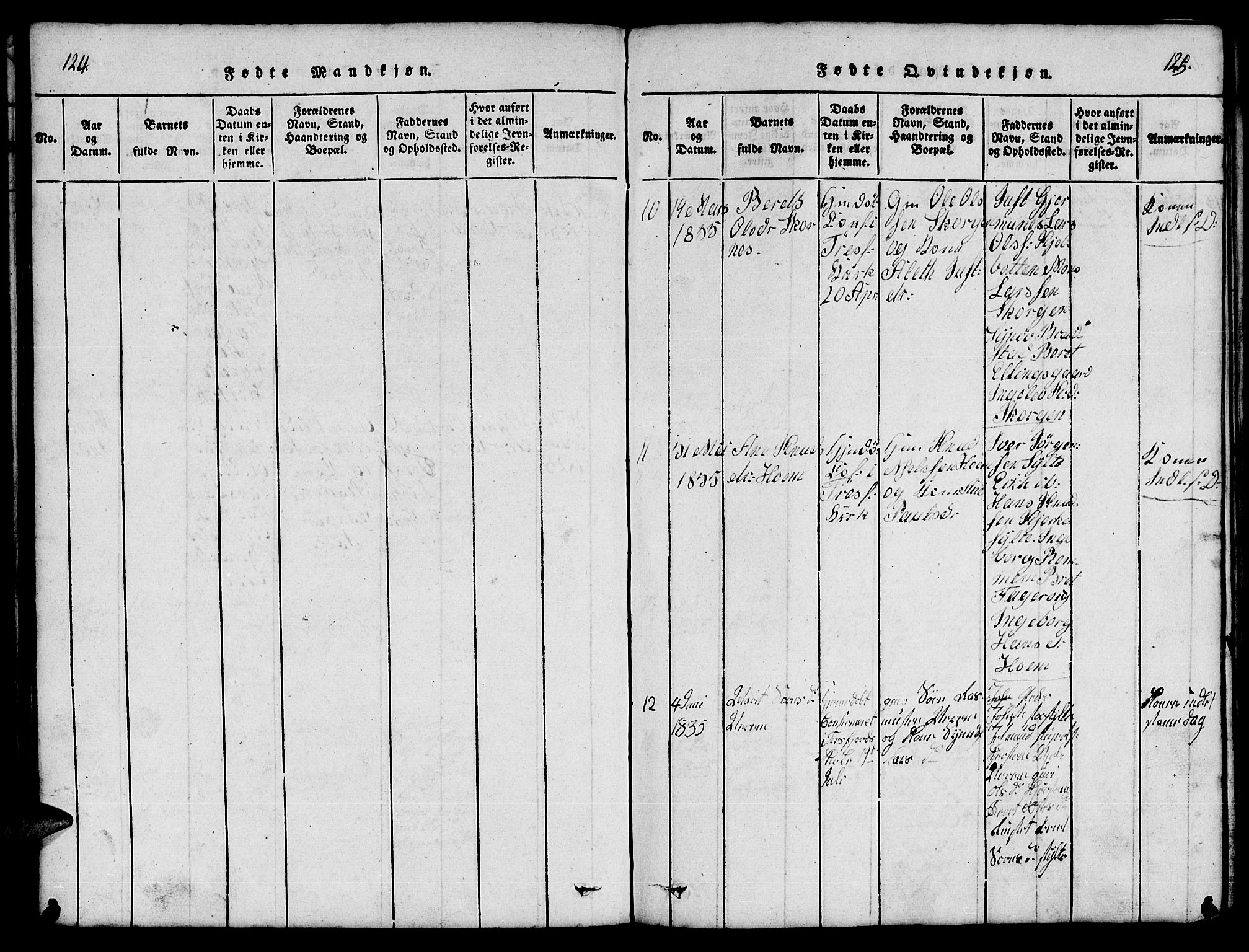 Ministerialprotokoller, klokkerbøker og fødselsregistre - Møre og Romsdal, AV/SAT-A-1454/541/L0546: Klokkerbok nr. 541C01, 1818-1856, s. 124-125