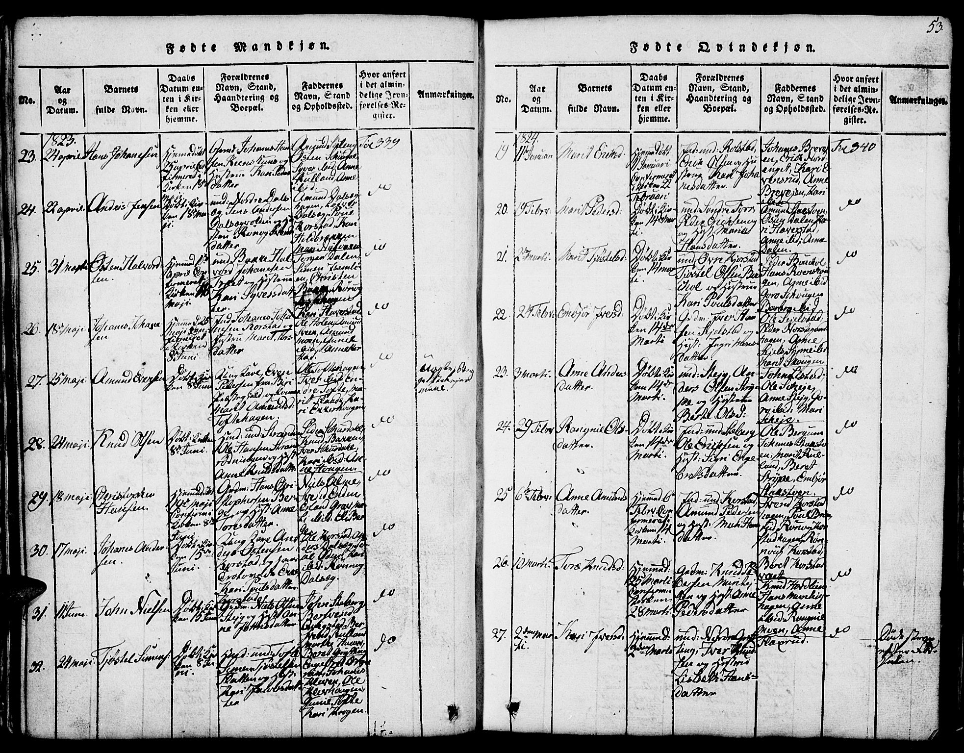 Fron prestekontor, AV/SAH-PREST-078/H/Ha/Hab/L0001: Klokkerbok nr. 1, 1816-1843, s. 53