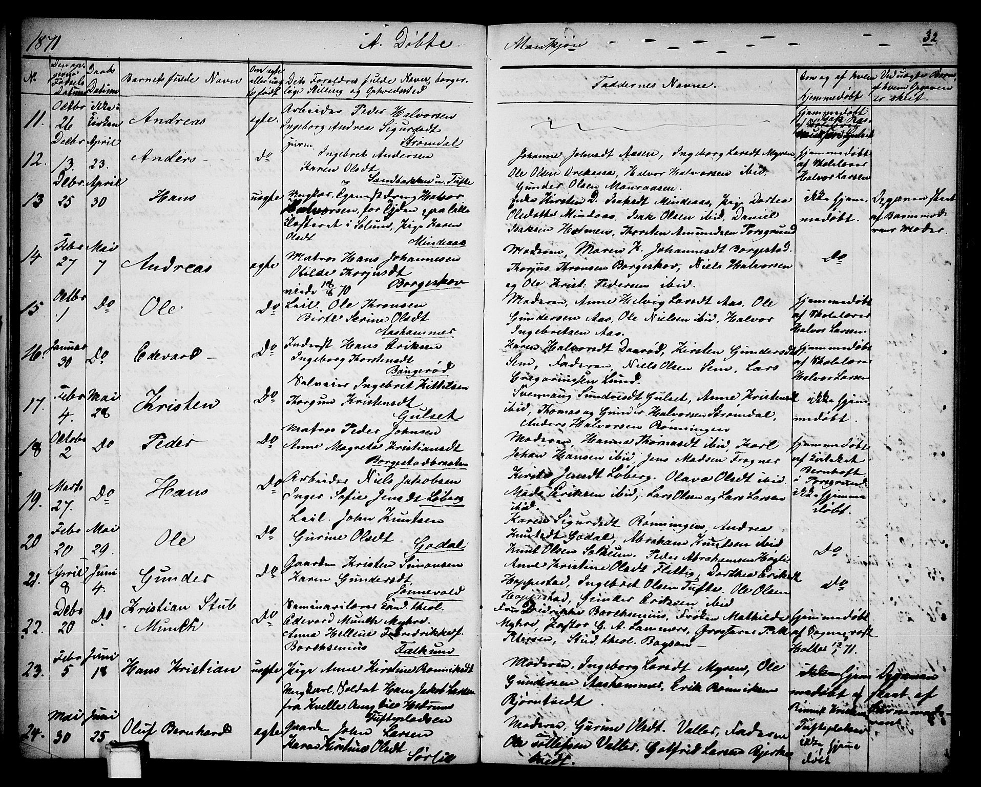 Gjerpen kirkebøker, AV/SAKO-A-265/G/Ga/L0001: Klokkerbok nr. I 1, 1864-1882, s. 32