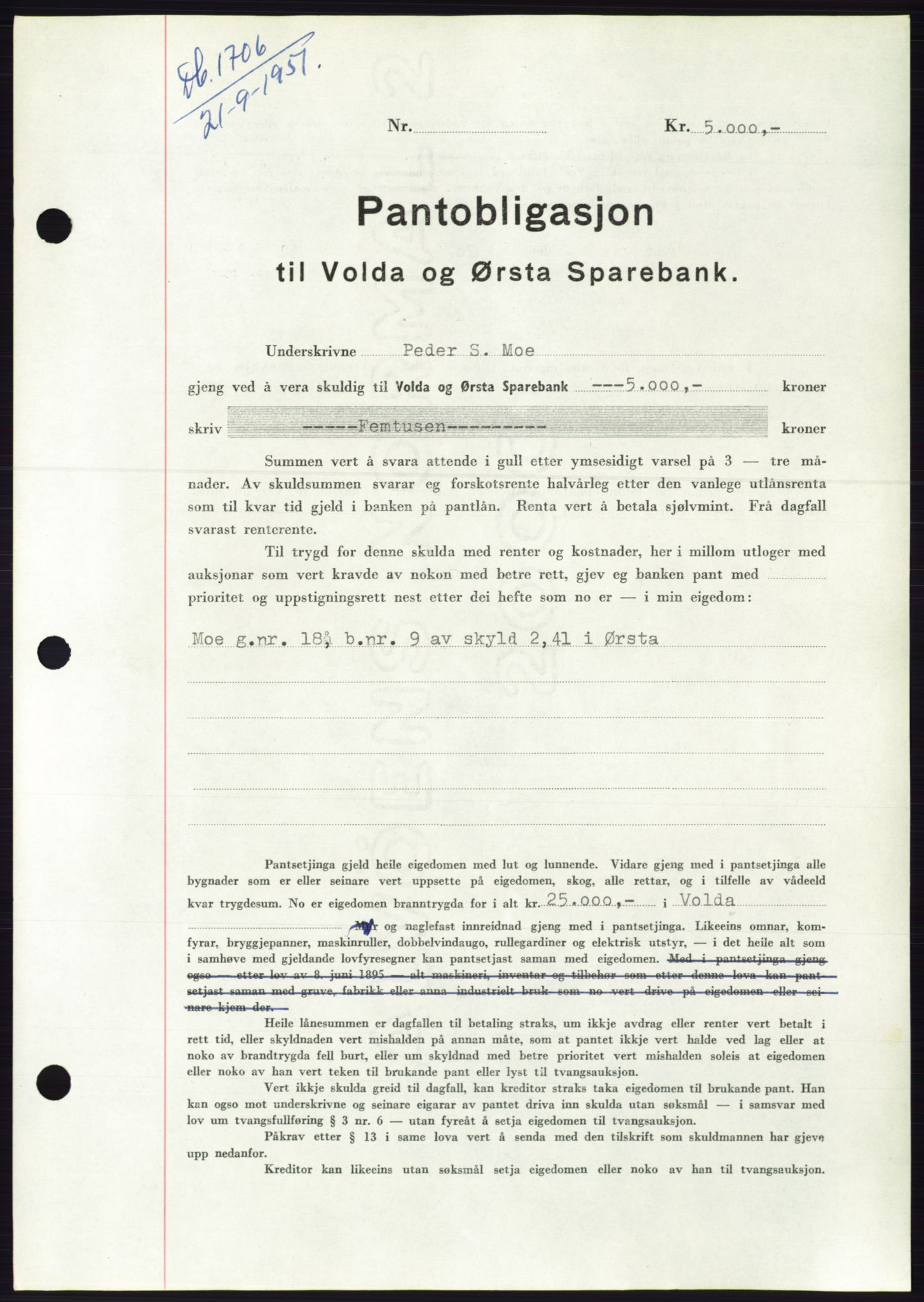 Søre Sunnmøre sorenskriveri, SAT/A-4122/1/2/2C/L0120: Pantebok nr. 8B, 1951-1951, Dagboknr: 1706/1951