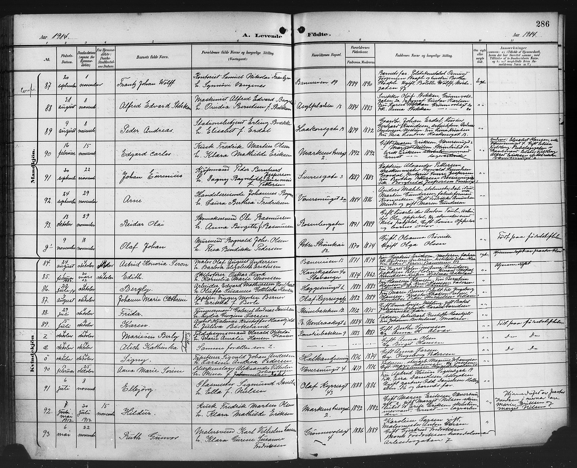 Domkirken sokneprestembete, AV/SAB-A-74801/H/Hab/L0017: Klokkerbok nr. B 10, 1900-1915, s. 286