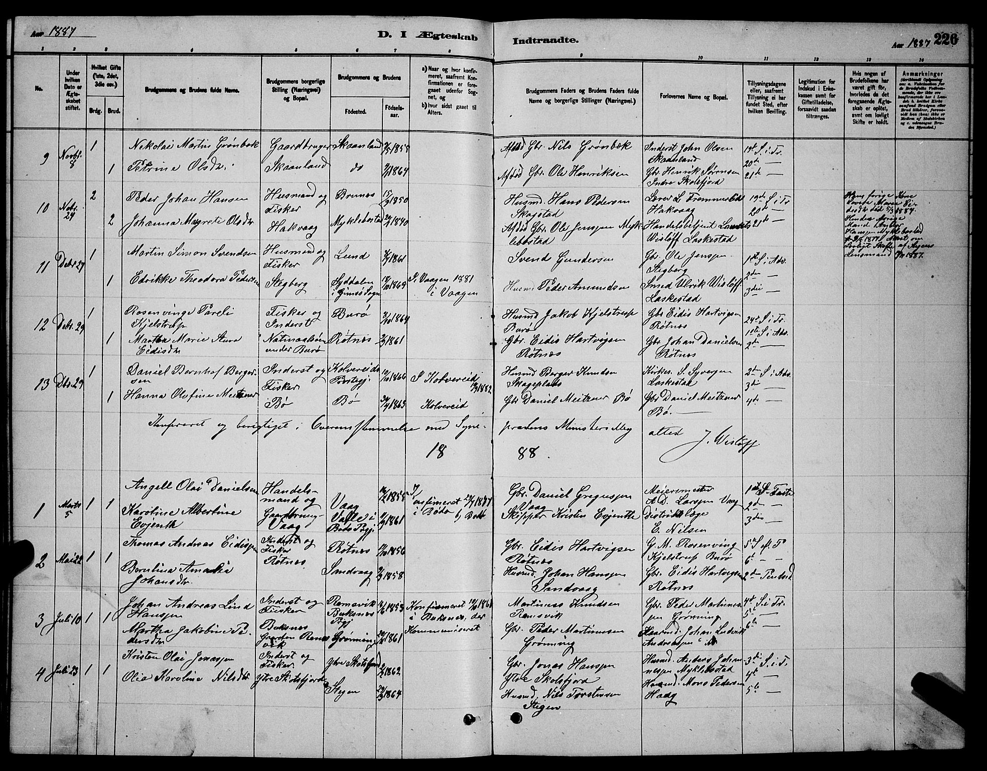 Ministerialprotokoller, klokkerbøker og fødselsregistre - Nordland, SAT/A-1459/855/L0816: Klokkerbok nr. 855C05, 1879-1894, s. 226